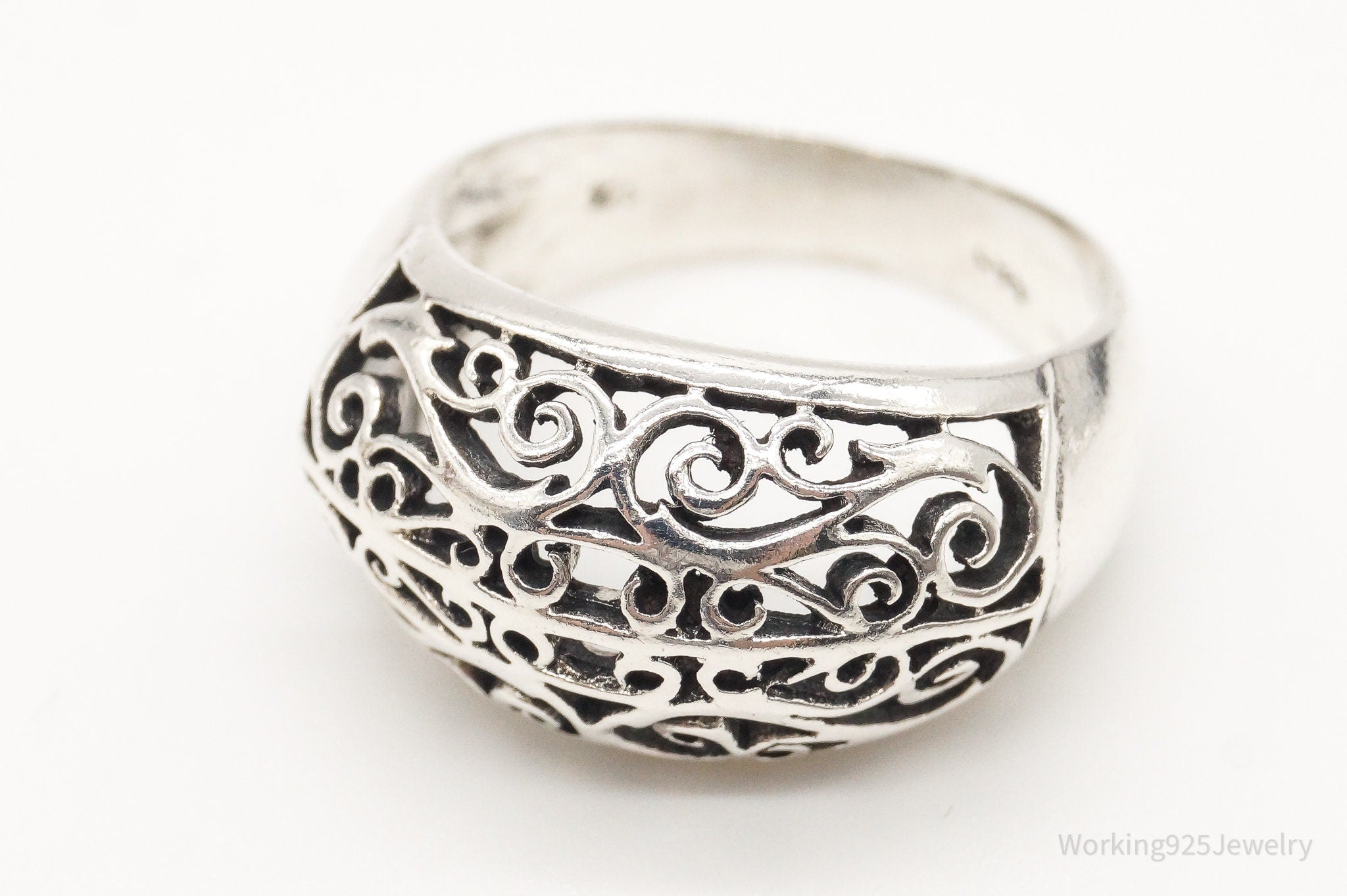 Vintage Filigree Dome Sterling Silver Band Ring - Size 6.5