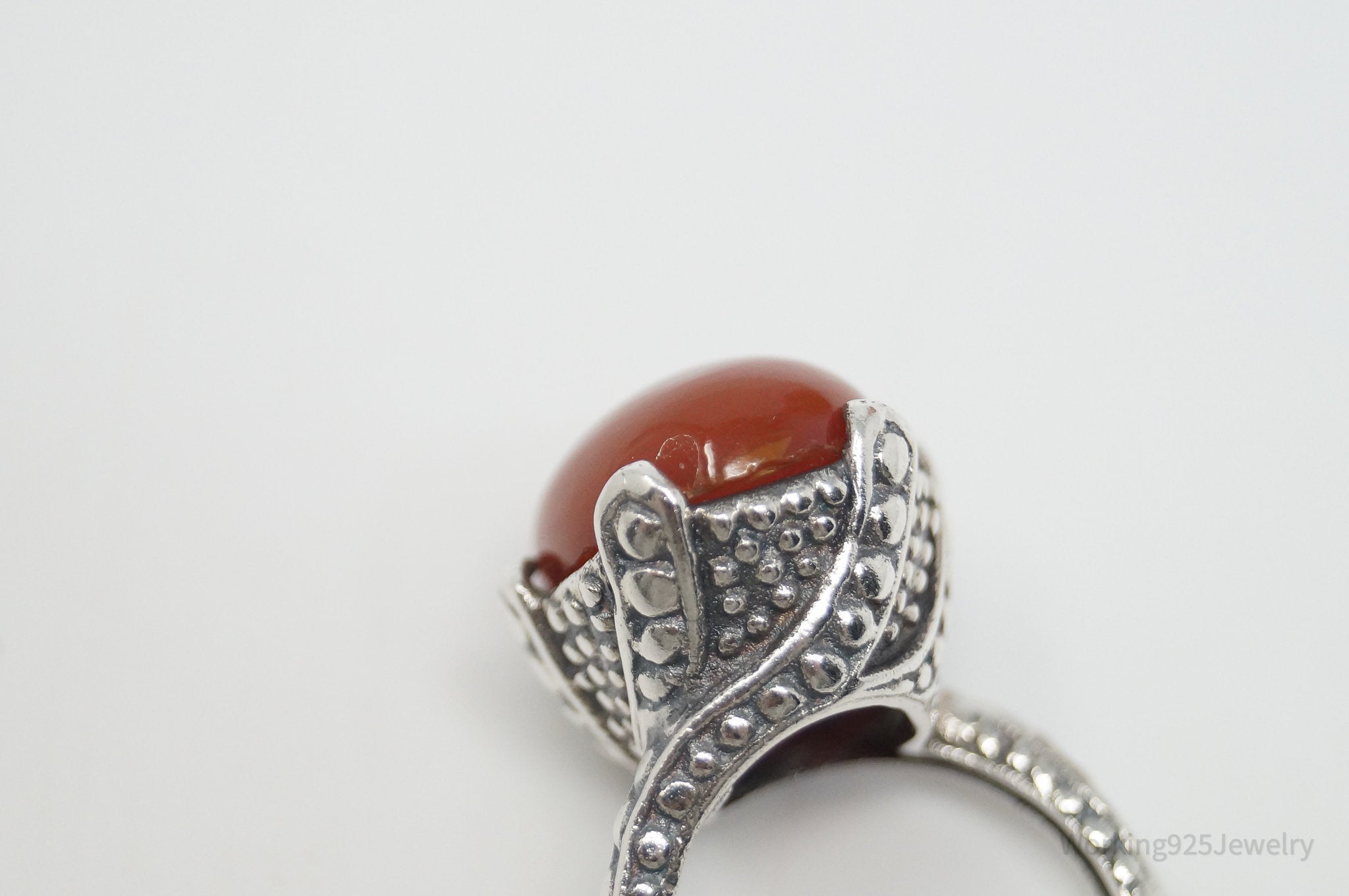 Vintage Large Carnelian Viking Style Sterling Silver Ring - Sz 6.75