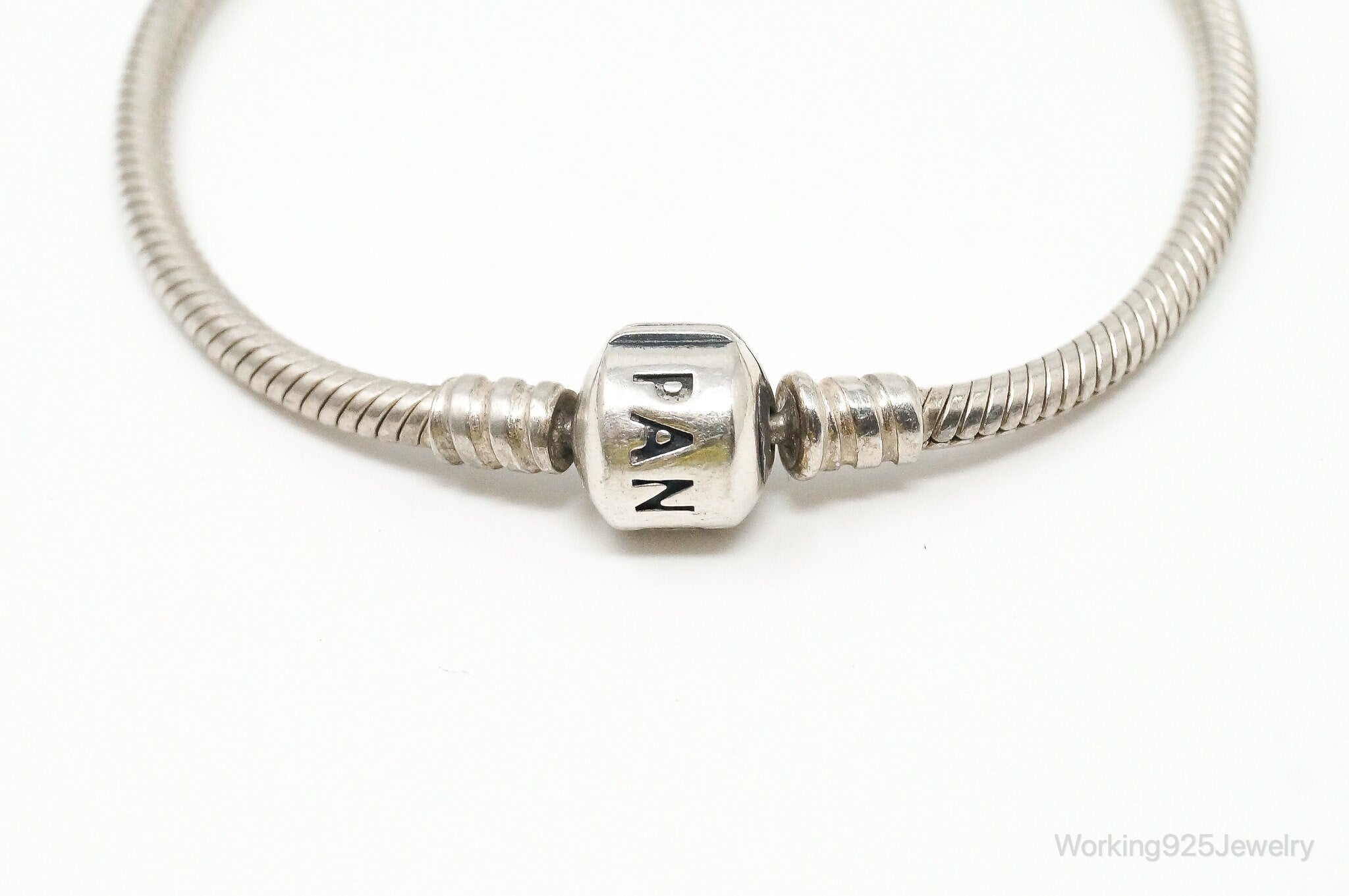 Vintage Designer Pandora Iconic Pandora Logo Sterling Silver Clasp Bracelet