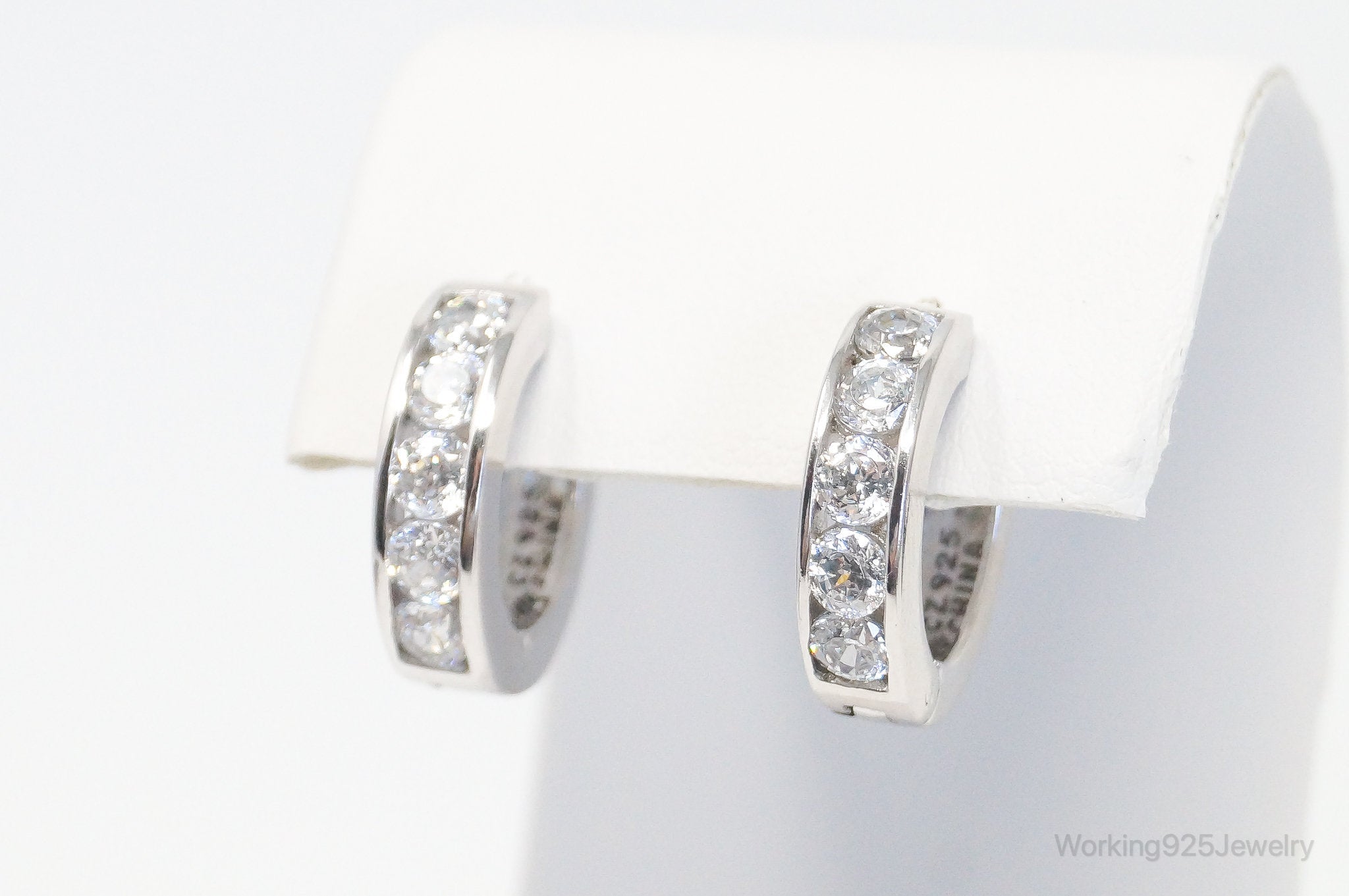 Designer Cubic Zirconia Sterling Silver Hoop Earrings