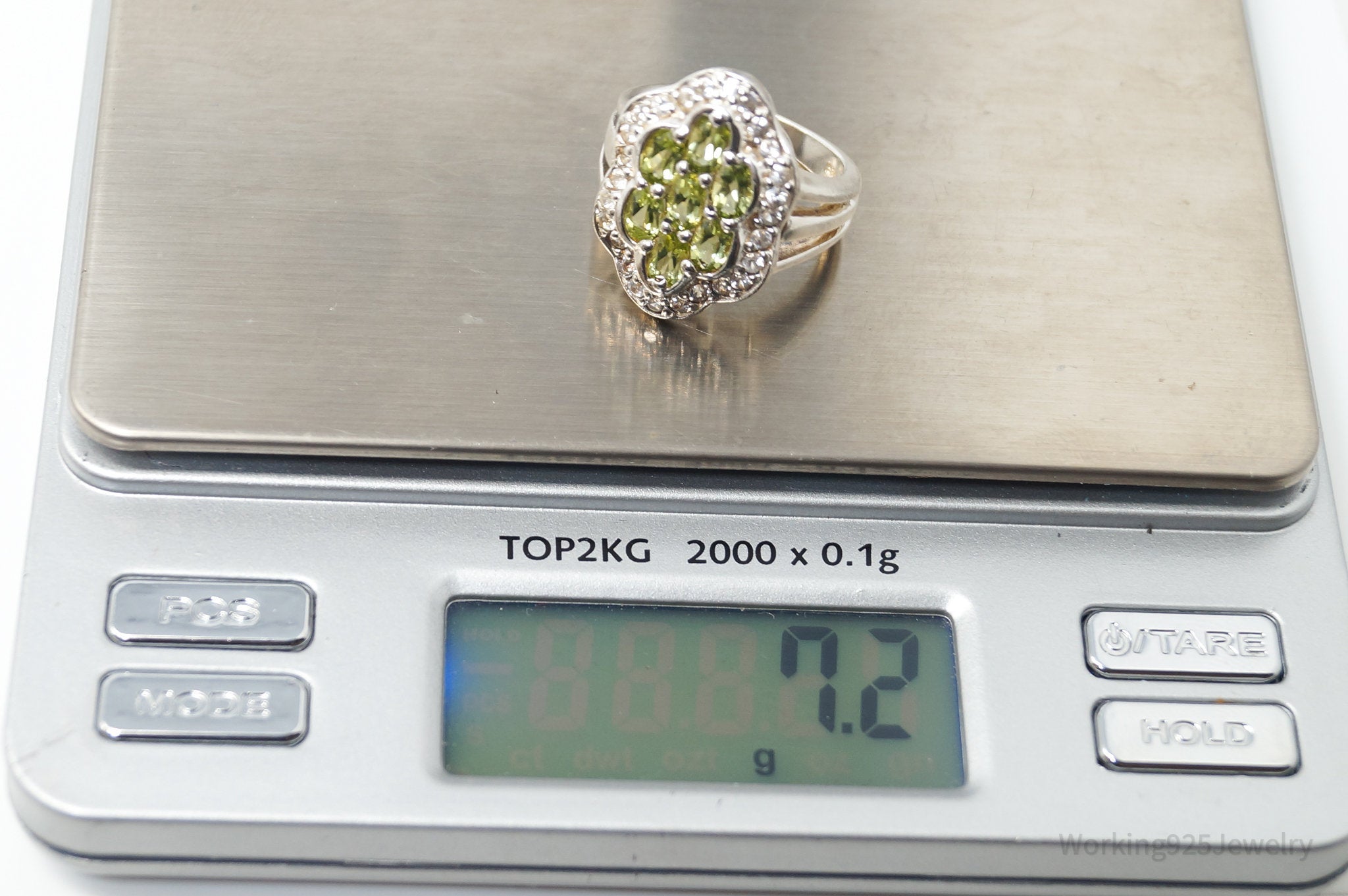 Vintage Green Peridot CZ Sterling Silver Statement Ring - Size 6.25