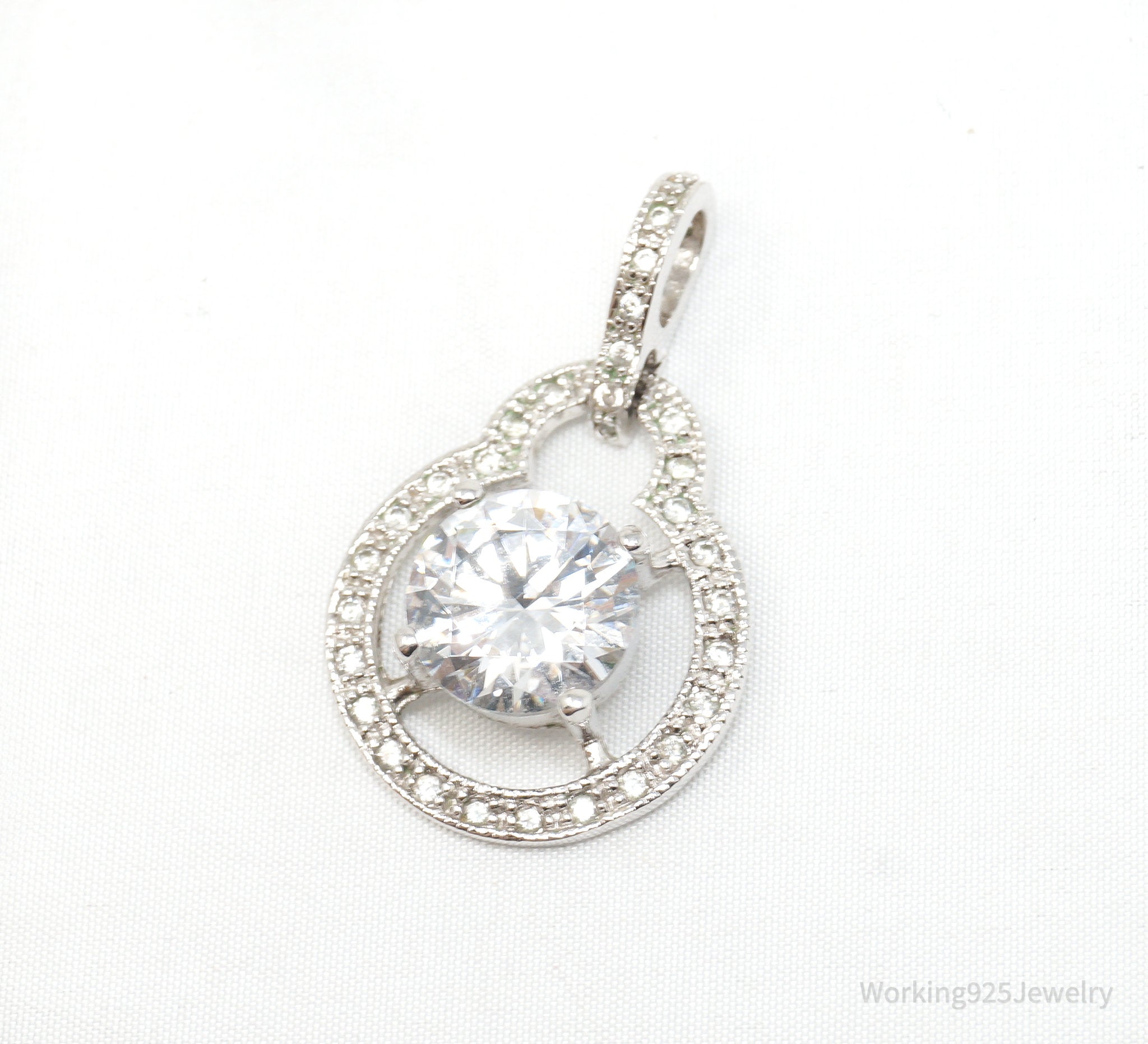 Vintage Art Deco CZ Sterling Silver Necklace Pendant