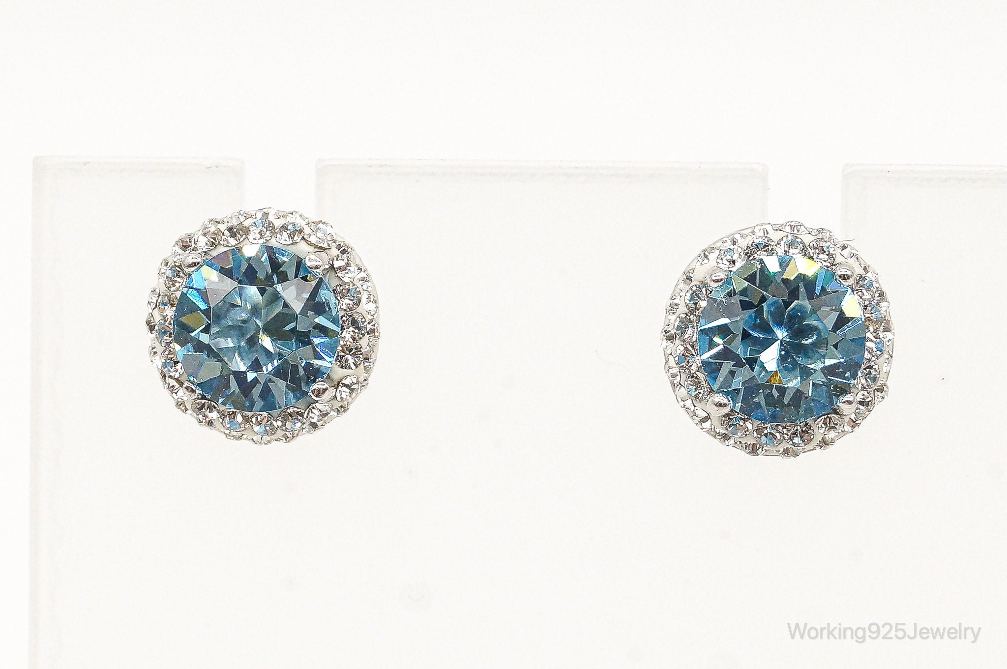 Designer Blue Topaz Cubic Zirconia Sterling Silver Earrings