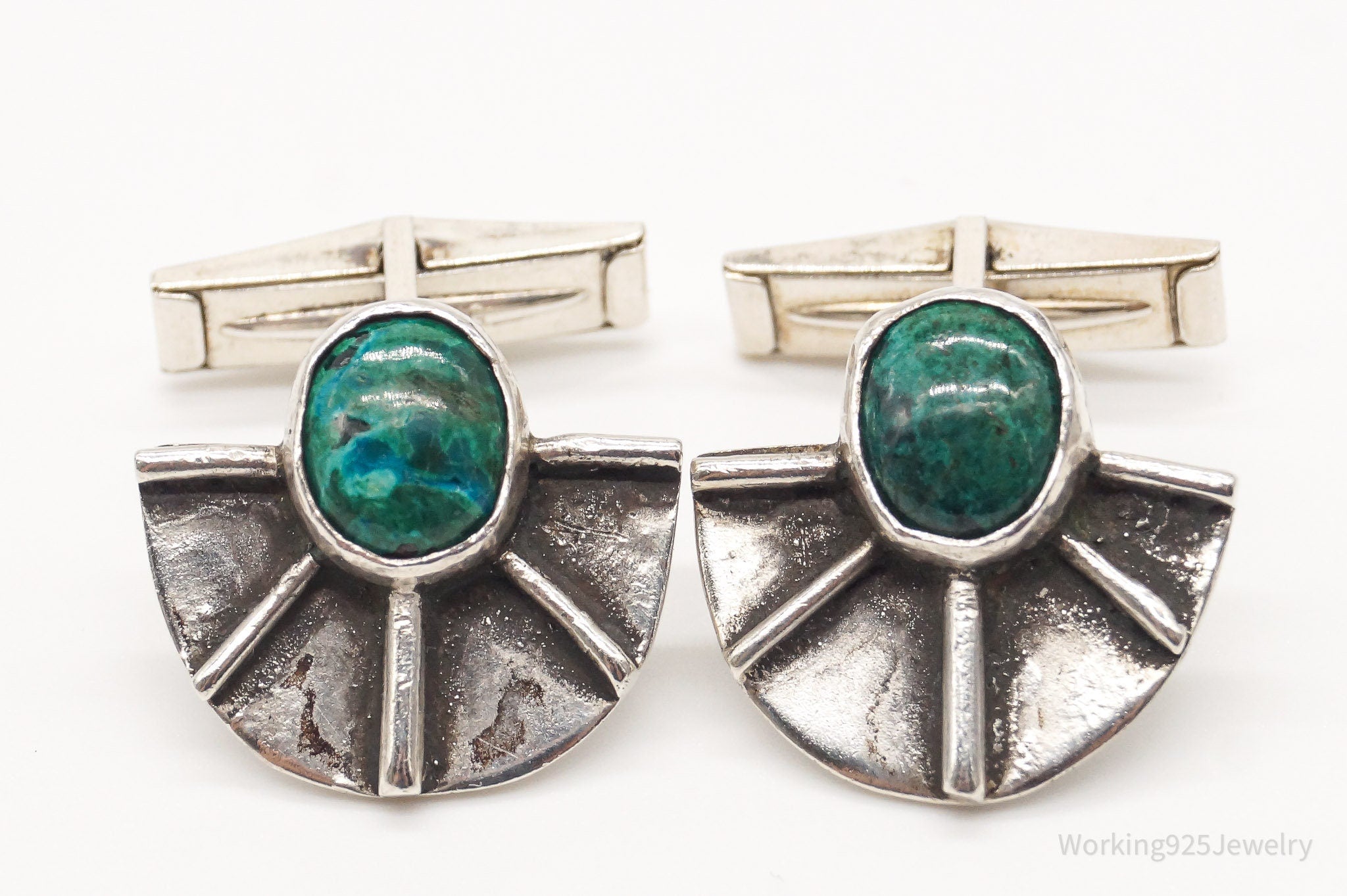 Vintage Azurite Modernist Sterling Silver Cufflinks