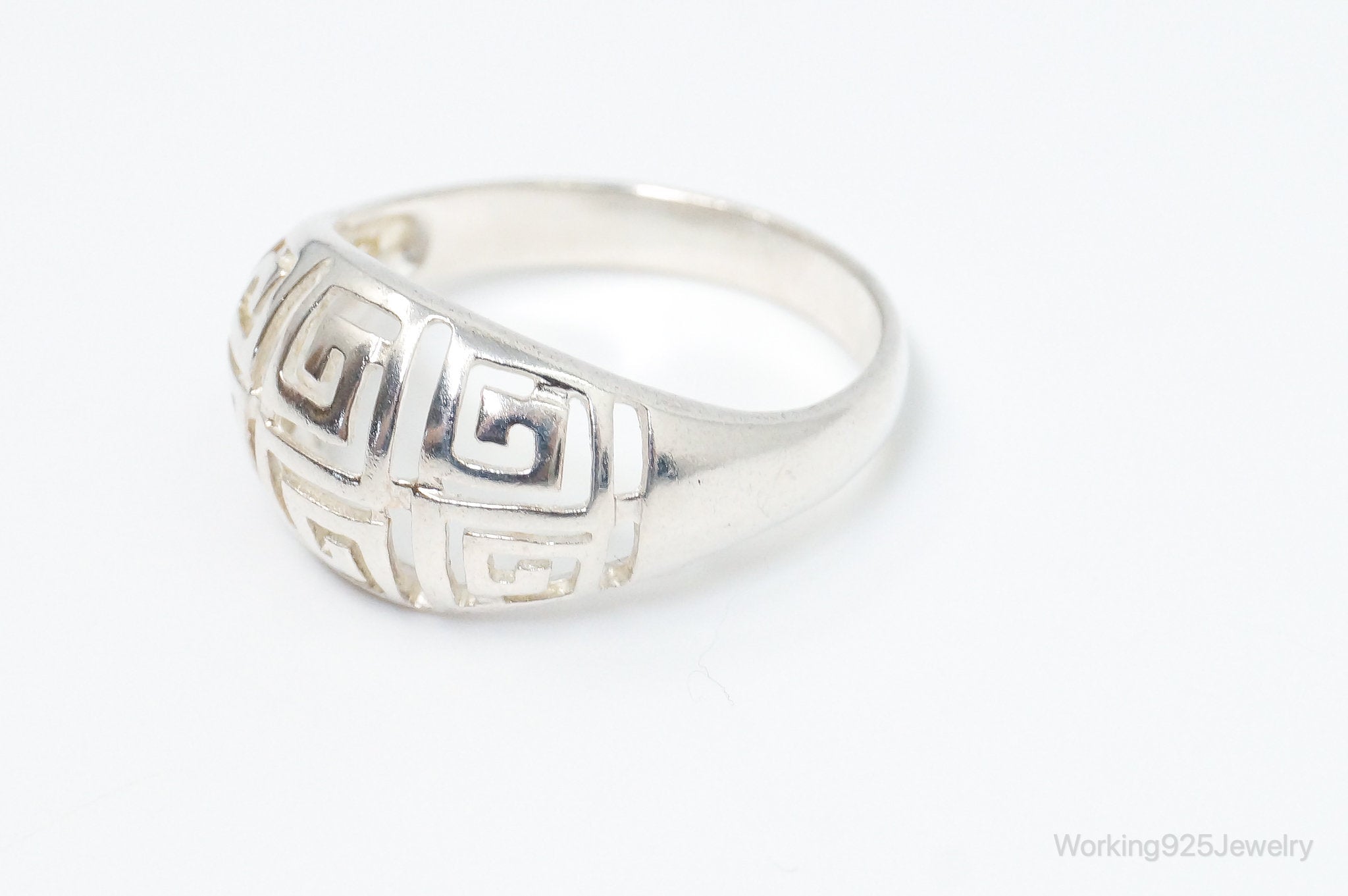 Vintage Designer RJ Greek Key Cut-Out Design Sterling Silver Ring - SZ 10