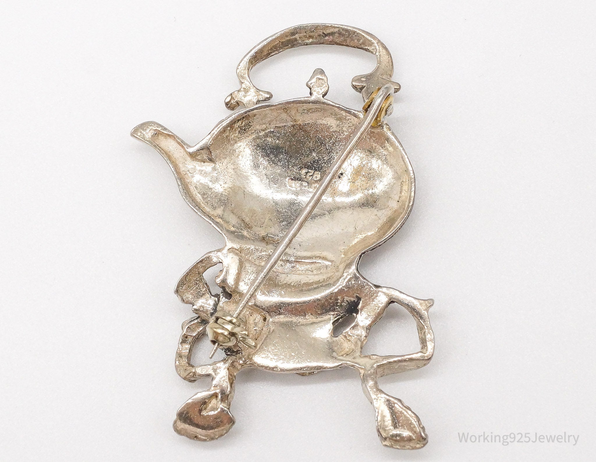 Large Vintage Tea Pot Kettle Sterling Silver Brooch Pin