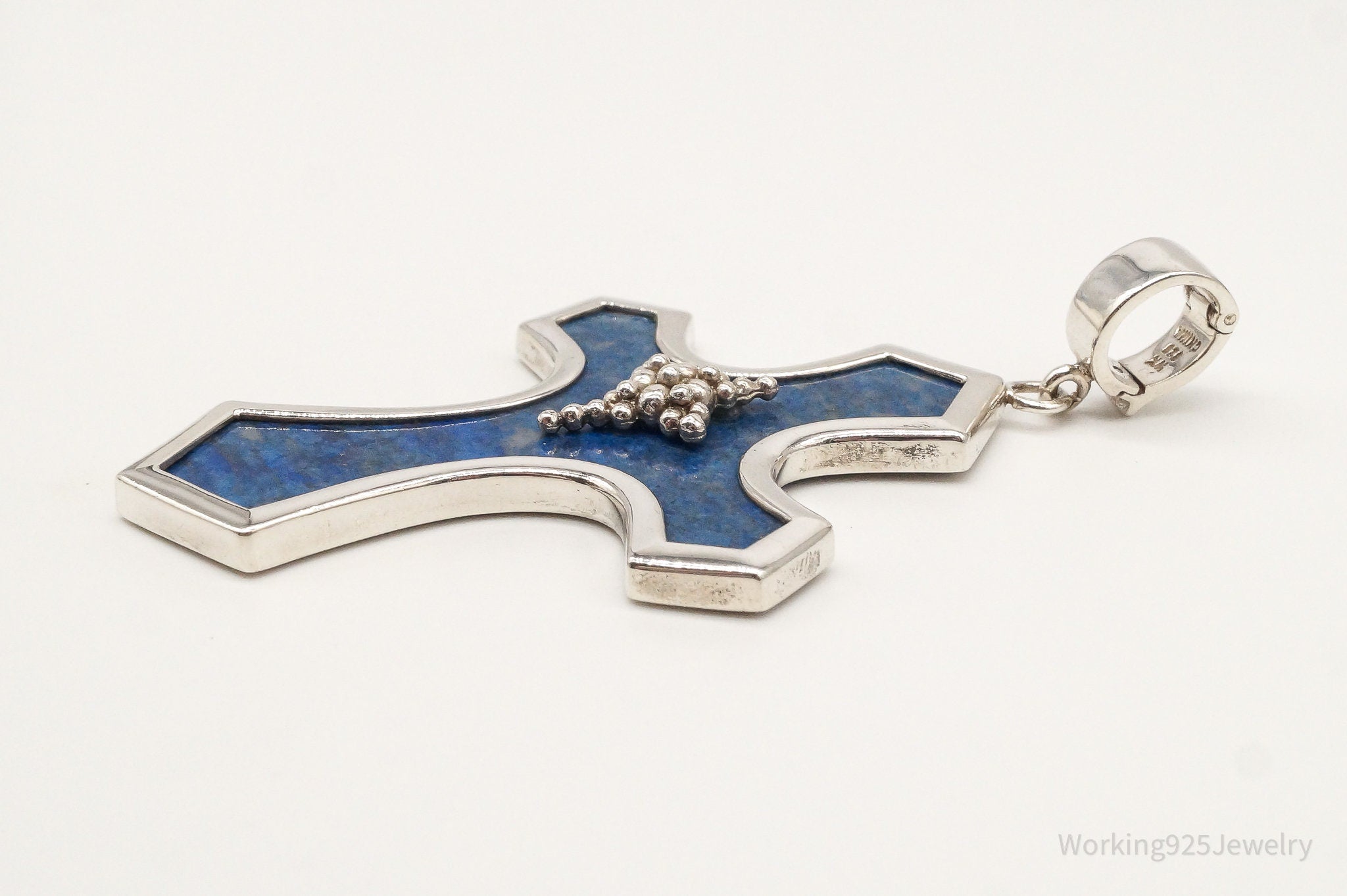 Designer Whitney Kelly Large Lapis Lazuli Cross Sterling Silver Pendant