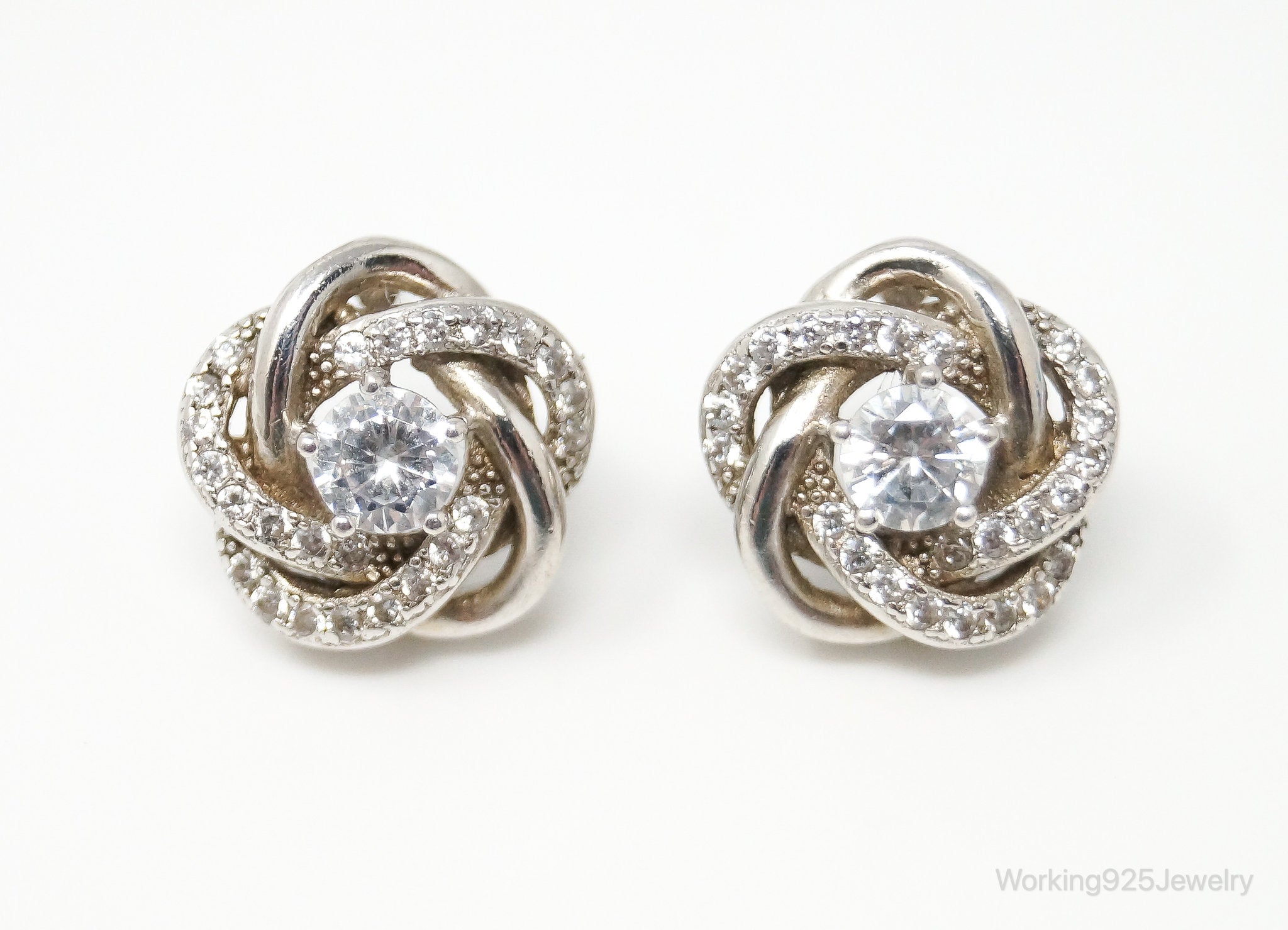 Cubic Zirconia Sterling Silver Stud Post Earrings