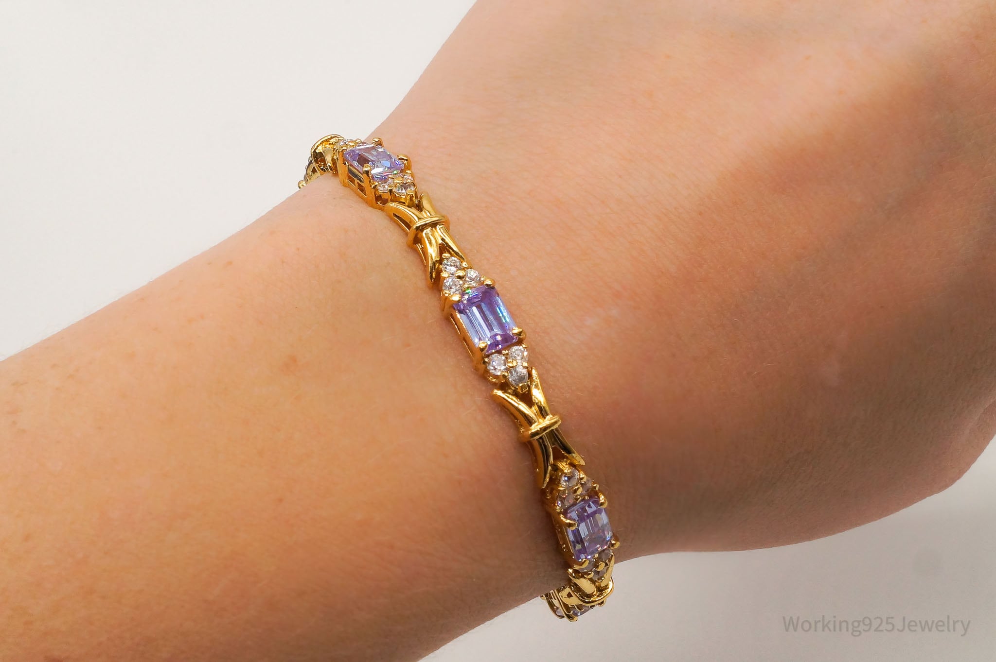 Vintage FAS Purple & White Cubic Zirconia Gold Vermeil Sterling Silver Bracelet