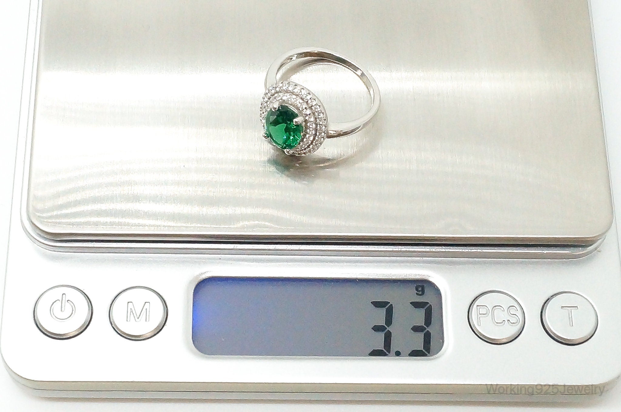 Lab Emerald Cubic Zirconia Sterling Silver Ring - Size 7