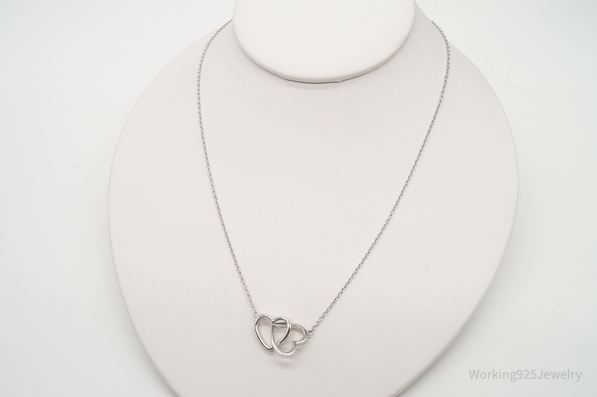 Vintage Designer FZN Linked Hearts Sterling Silver Necklace