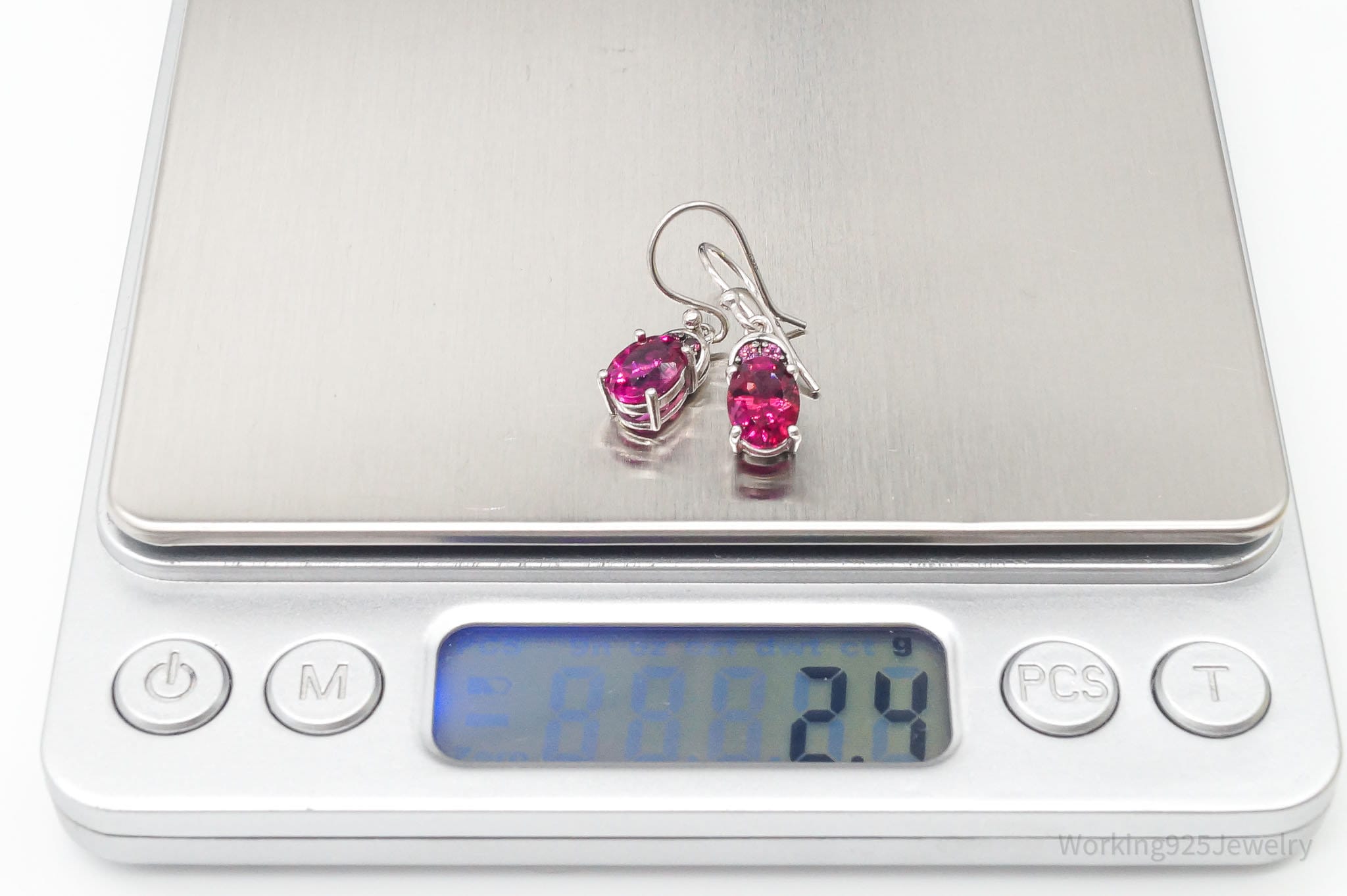 Designer Pink Tourmaline Pink CZ Rhodium Over Sterling Silver Earrings