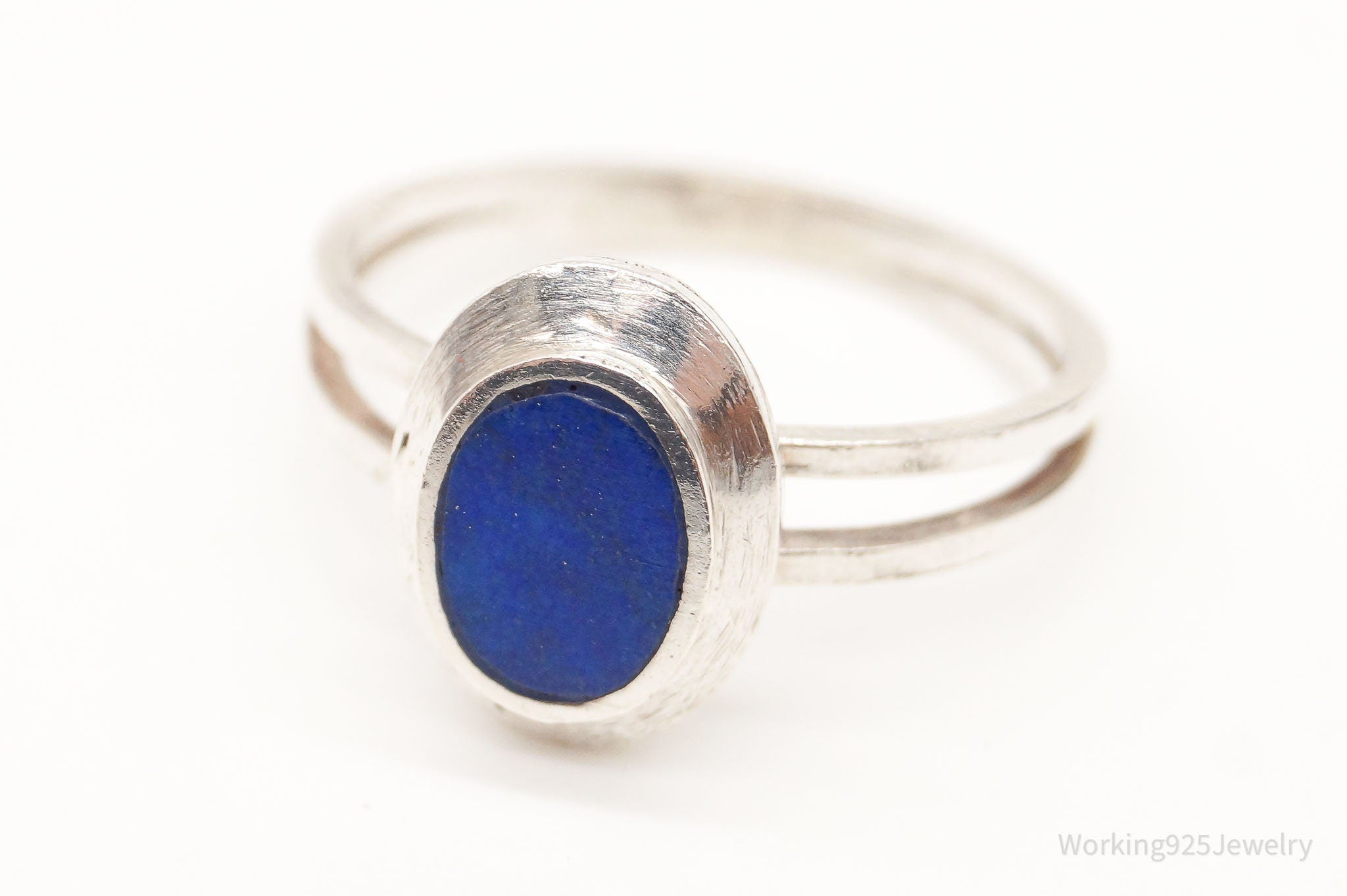 Vintage Lapis Lazuli Modernist Style Silver Ring - Size 7.5