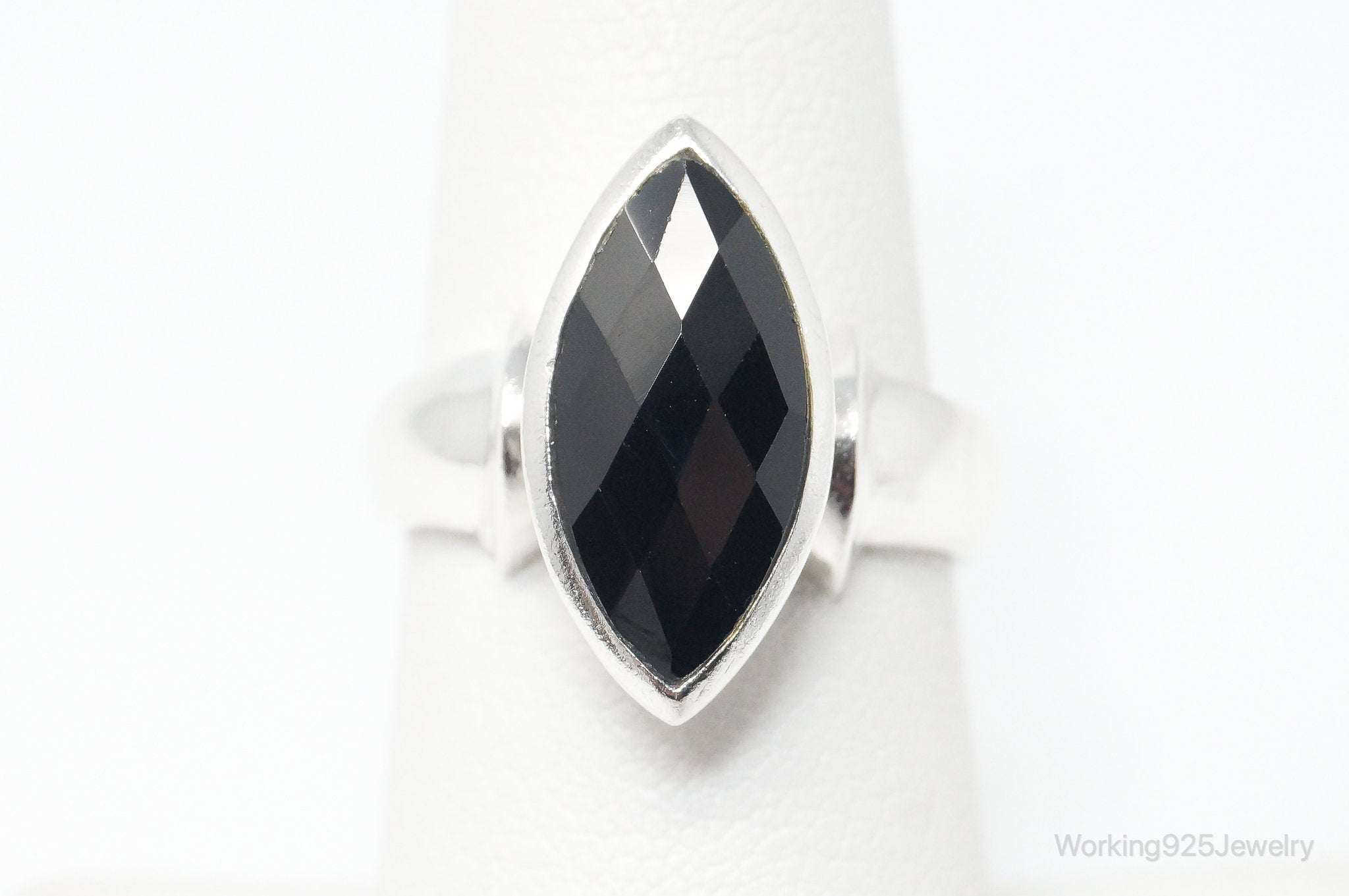 Vintage Art Deco Style Black Onyx Sterling Silver Ring - Size 7