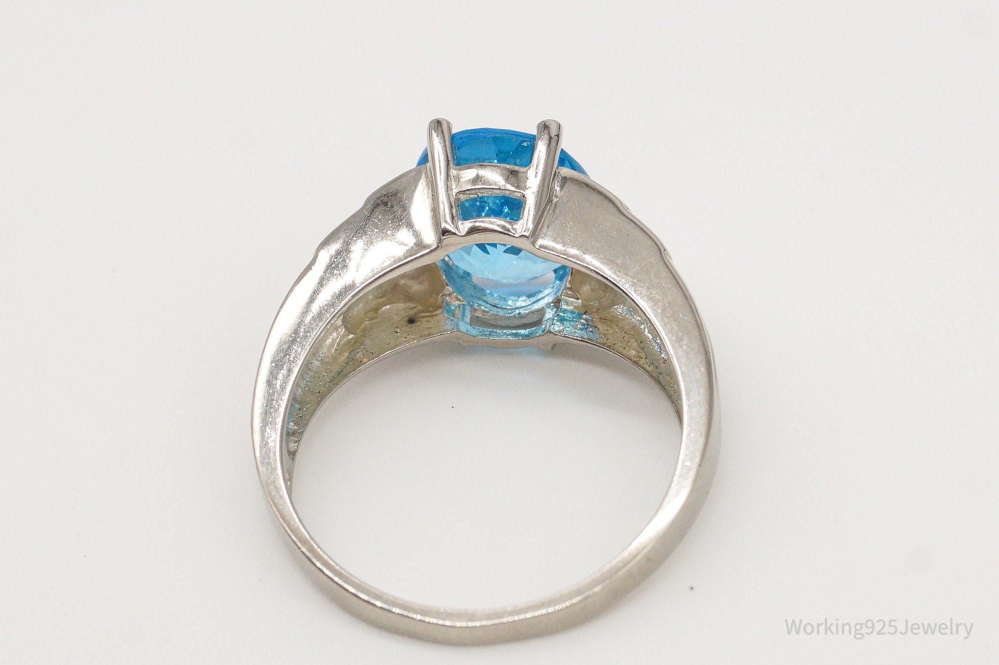 Vintage Designer CJC Large Blue Topaz Sterling Silver Ring - Size 10