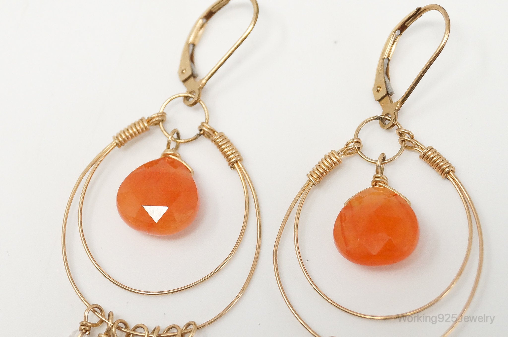 Vintage 14K Gold Filled Orange Agate Sterling Silver Earrings