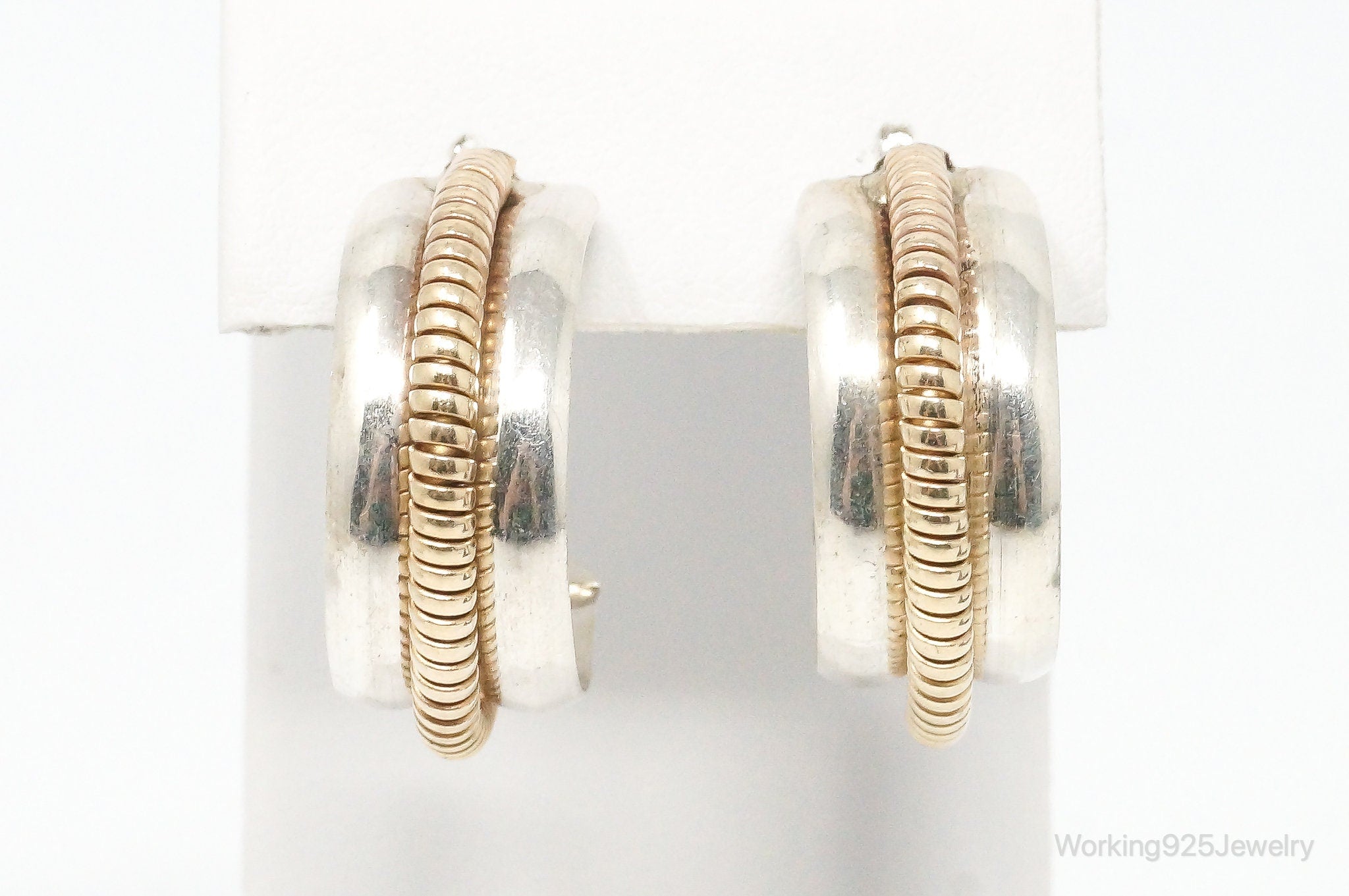 Vintage 12K GF Coil Spring Sterling Silver Hoop Earrings