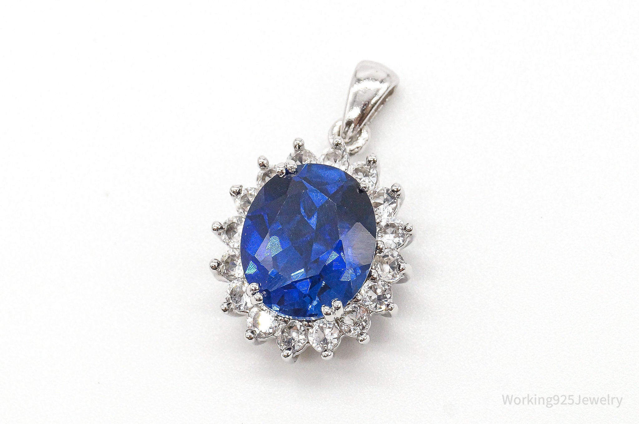 Designer JWBR Lab Sapphire Cubic Zirconia Sterling Silver Pendant