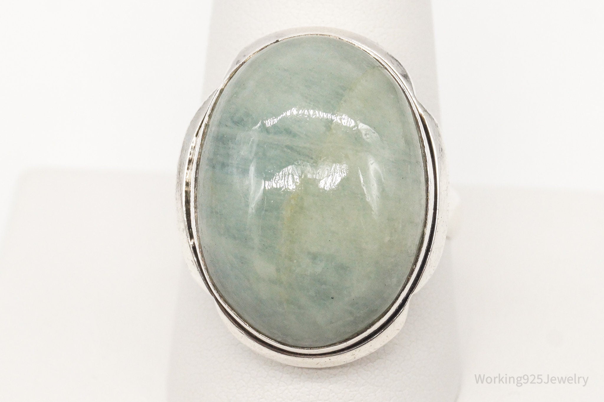 Vintage Large Amazonite Sterling Silver Ring - Size 10.25