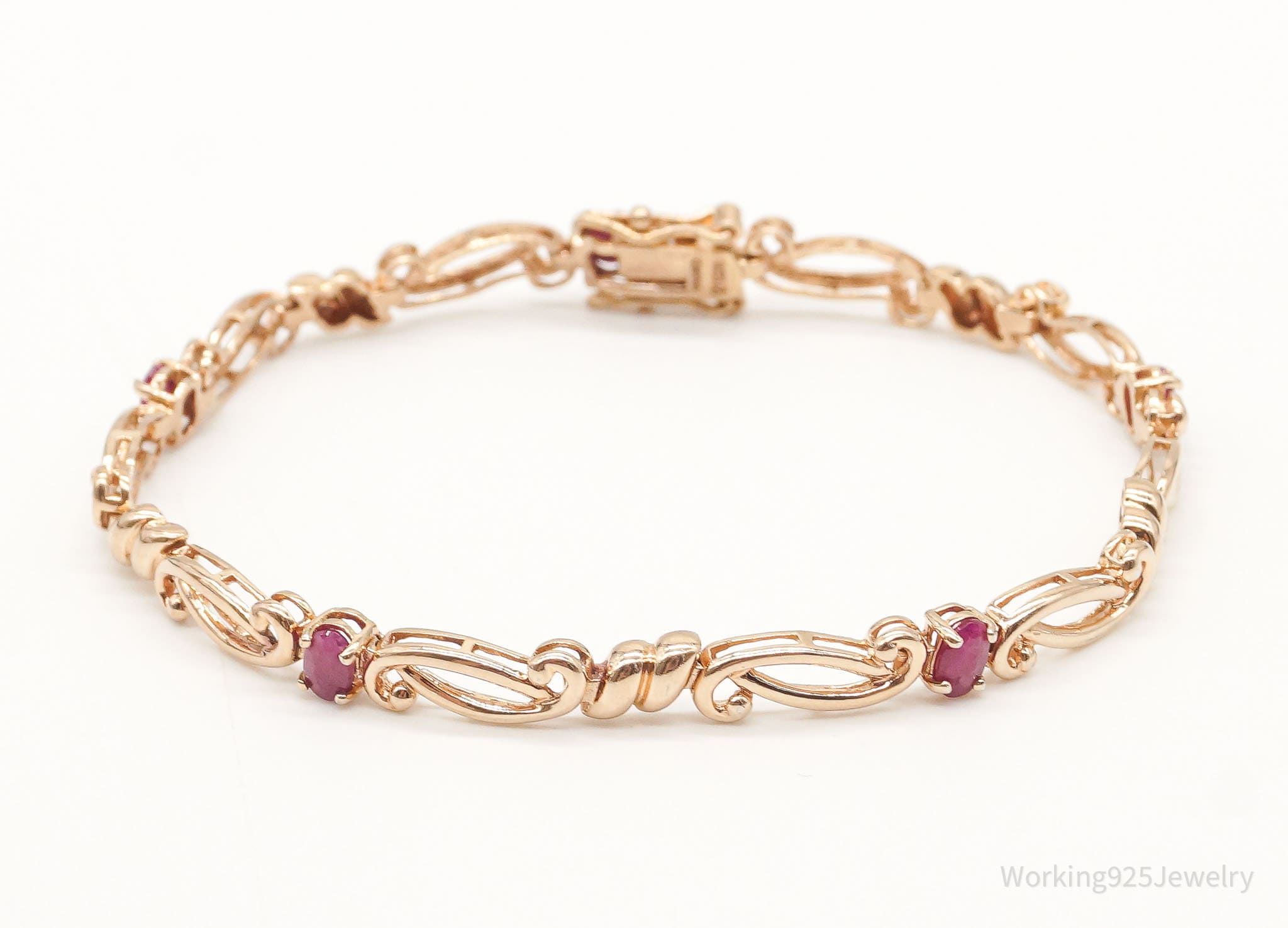 Designer Ross Simons Ruby 18K Gold Over Sterling Silver Bracelet