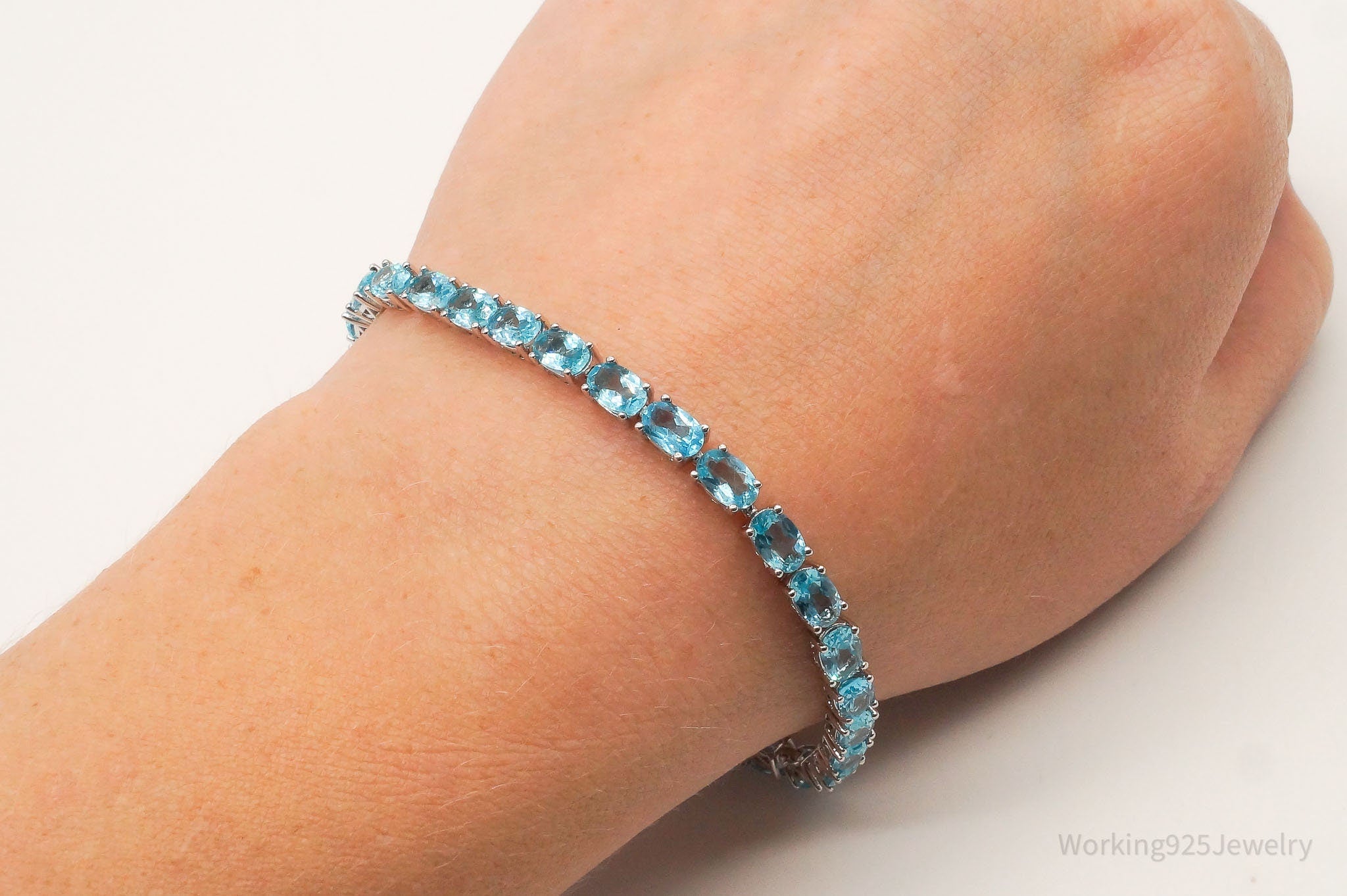 Vintage Blue Topaz Sterling Silver Tennis Bracelet