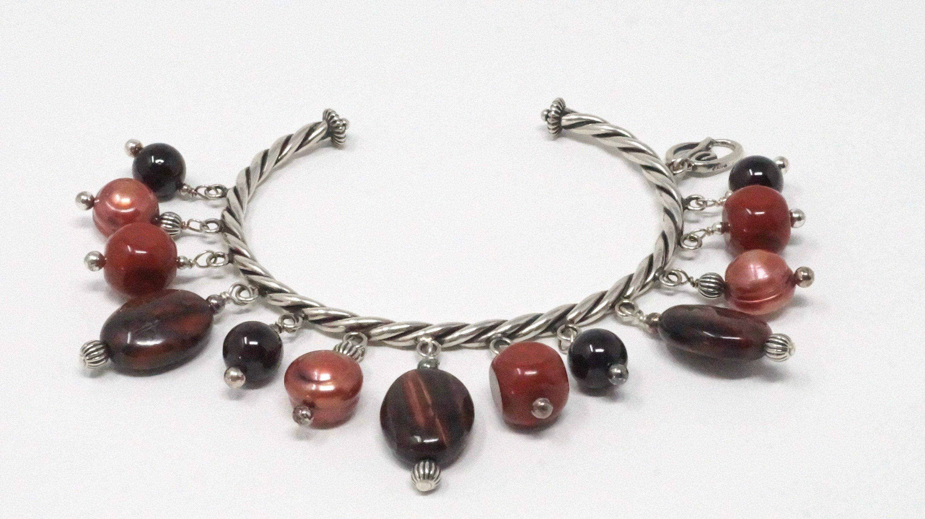 Carolyn Pollack Relios Red Tiger Eye Garnet Cable Sterling Silver Cuff Bracelet