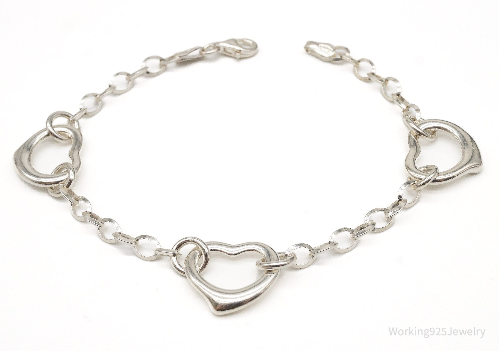 Vintage Italian Hearts Chain Link Sterling Silver Bracelet