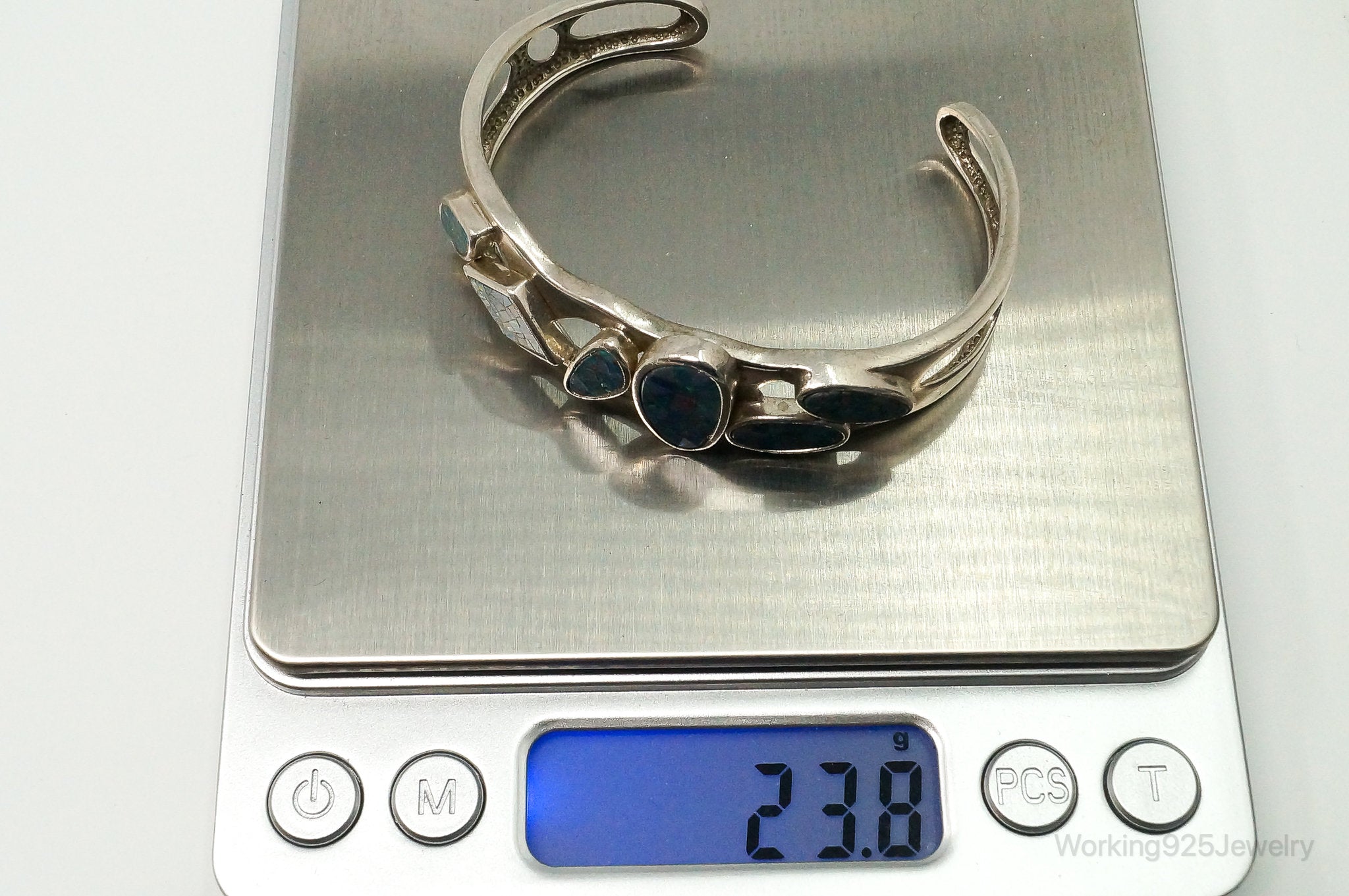 Vintage Designer Whitney Kelly WK Blue Fire Opal Sterling Silver Bracelet