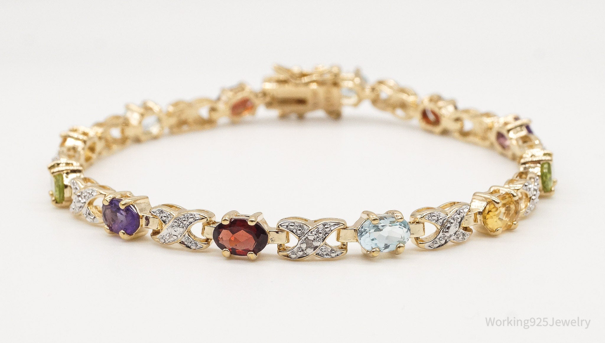 Designer Ross Simons Multi Gemstone 18K Gold Over Sterling Silver Bracelet