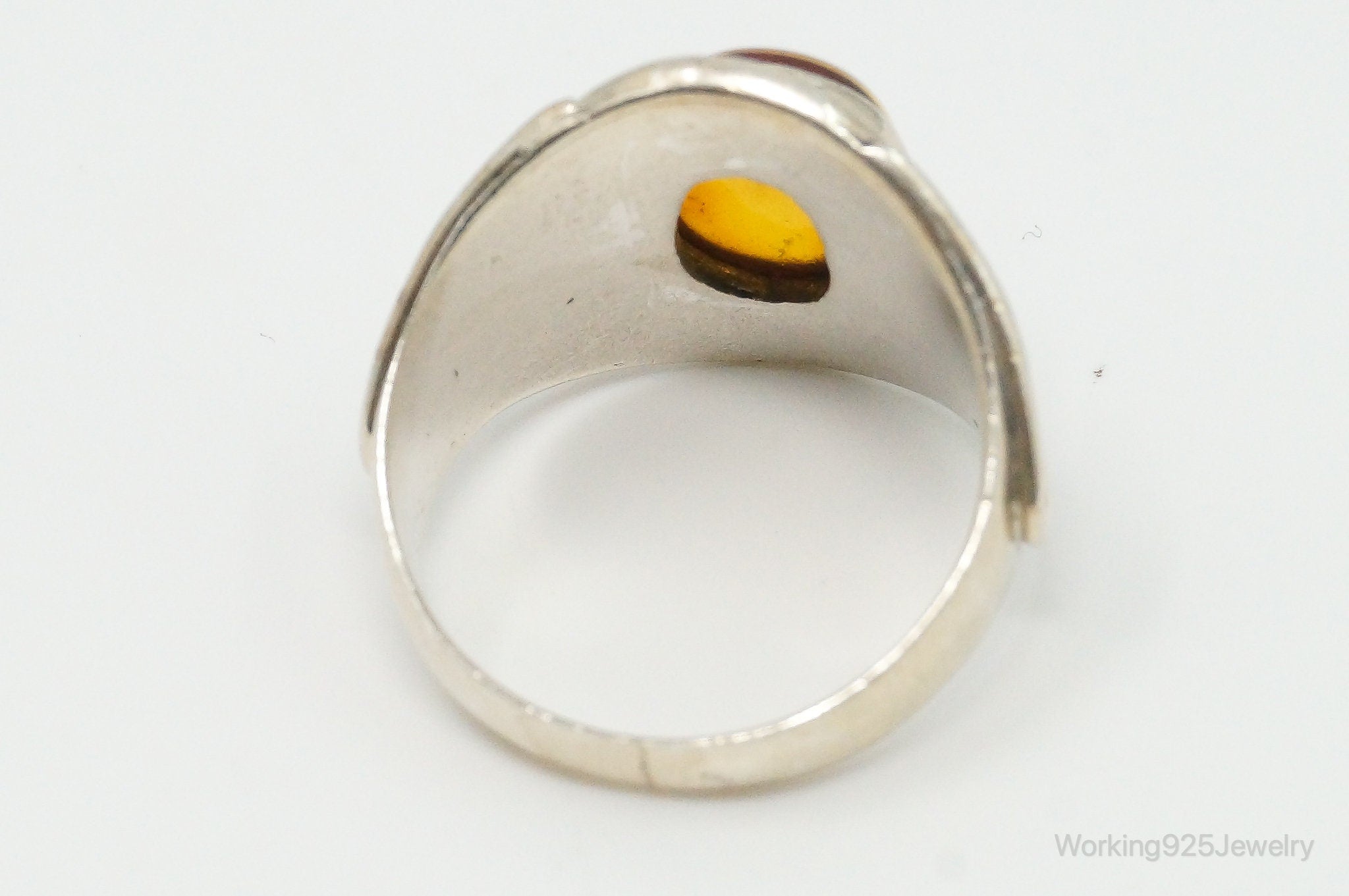 Vintage Amber Sterling Silver Ring - Size 7