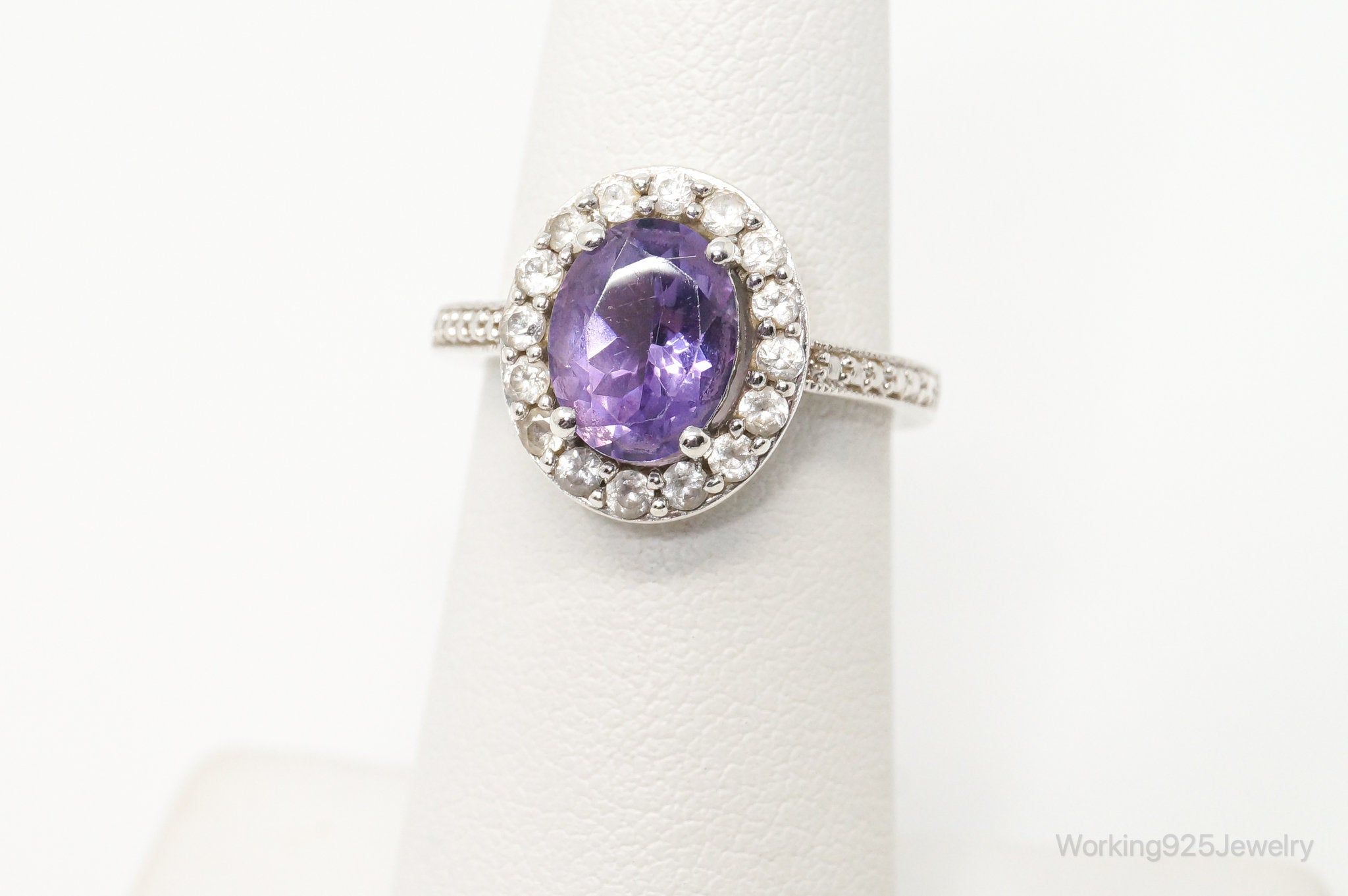 Vintage Designer Amethyst CZ Sterling Silver Ring - Sz 5.25