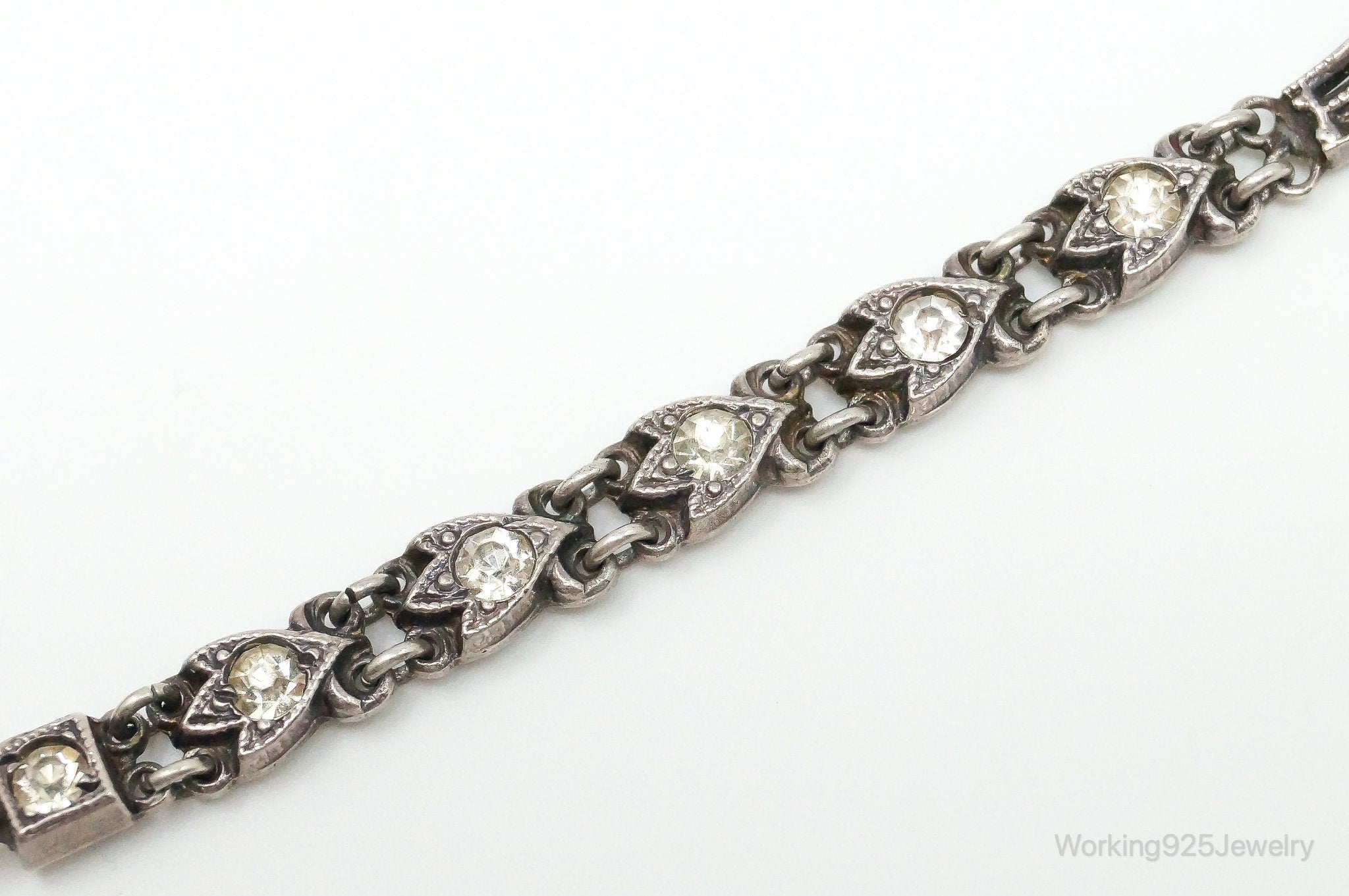 RARE Antique Art Deco Designer Rhinestone Sterling Silver Bracelet