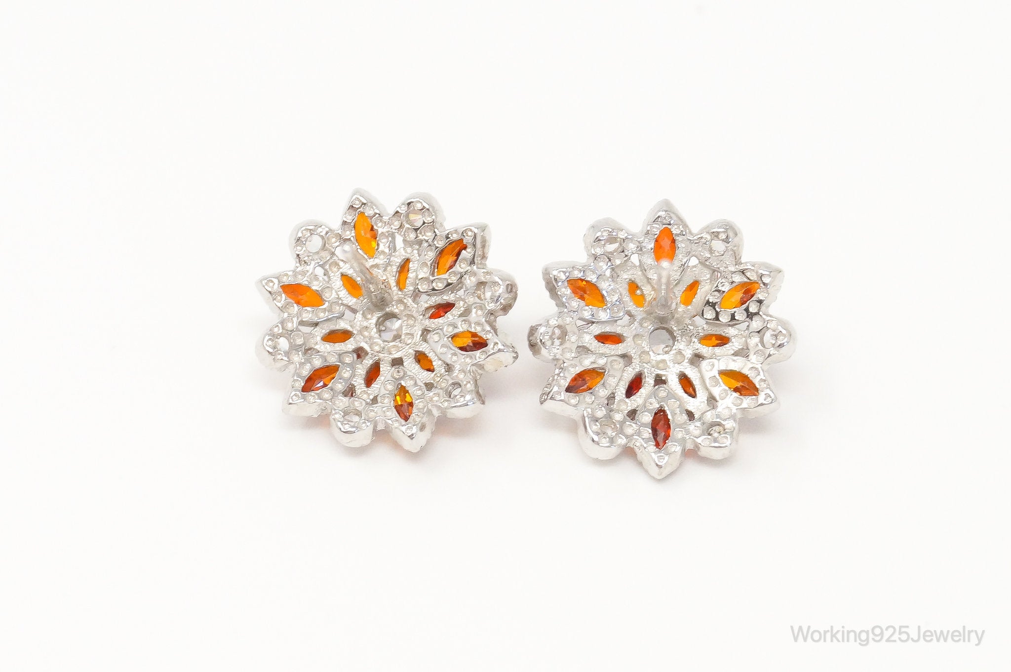 Orange Sapphire Cubic Zirconia Sterling Silver Stud Post Earrings