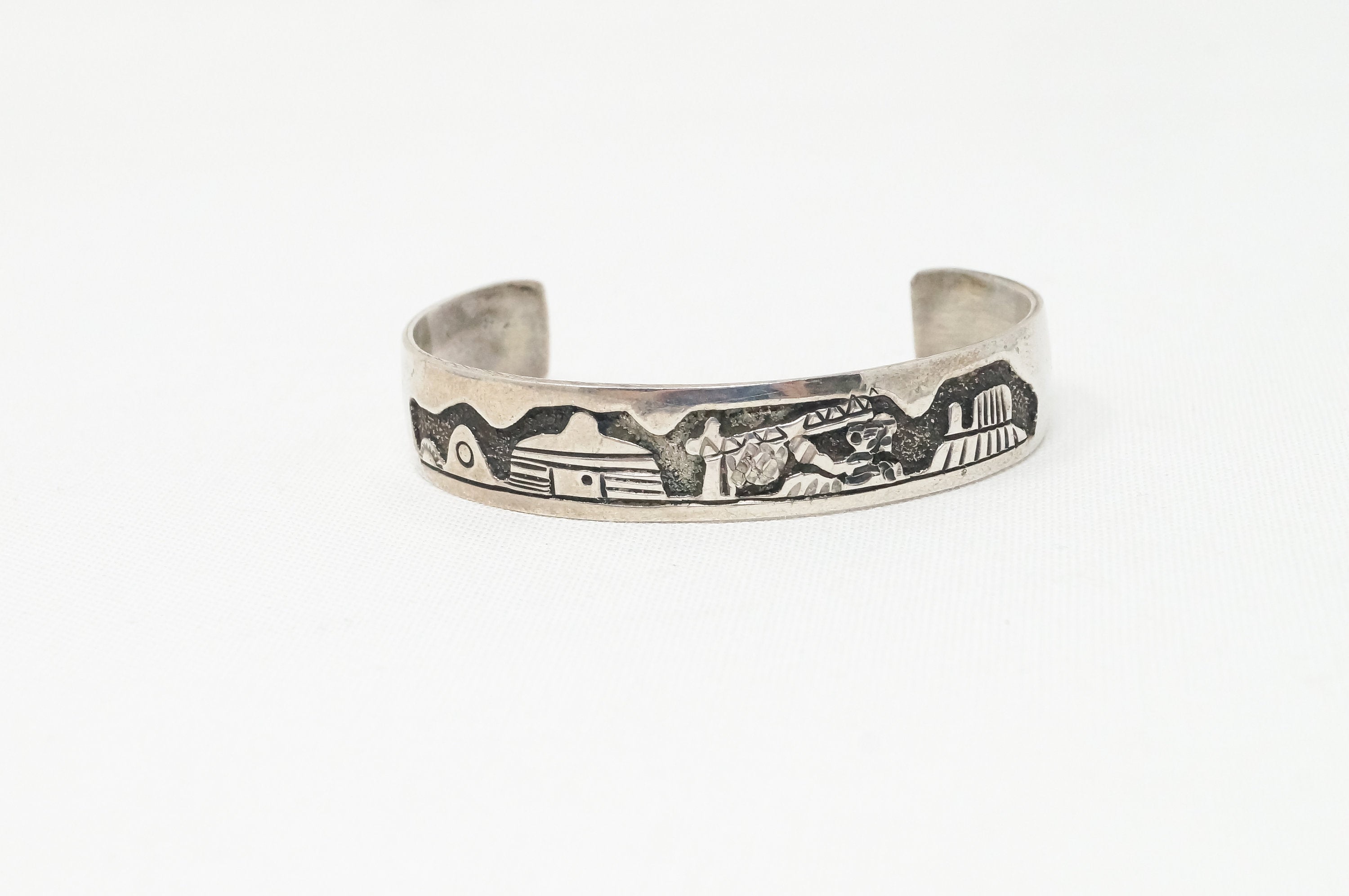 Vintage Handmade Native American Tom & Sylvia Kee Stamp Sterling Cuff Bracelet