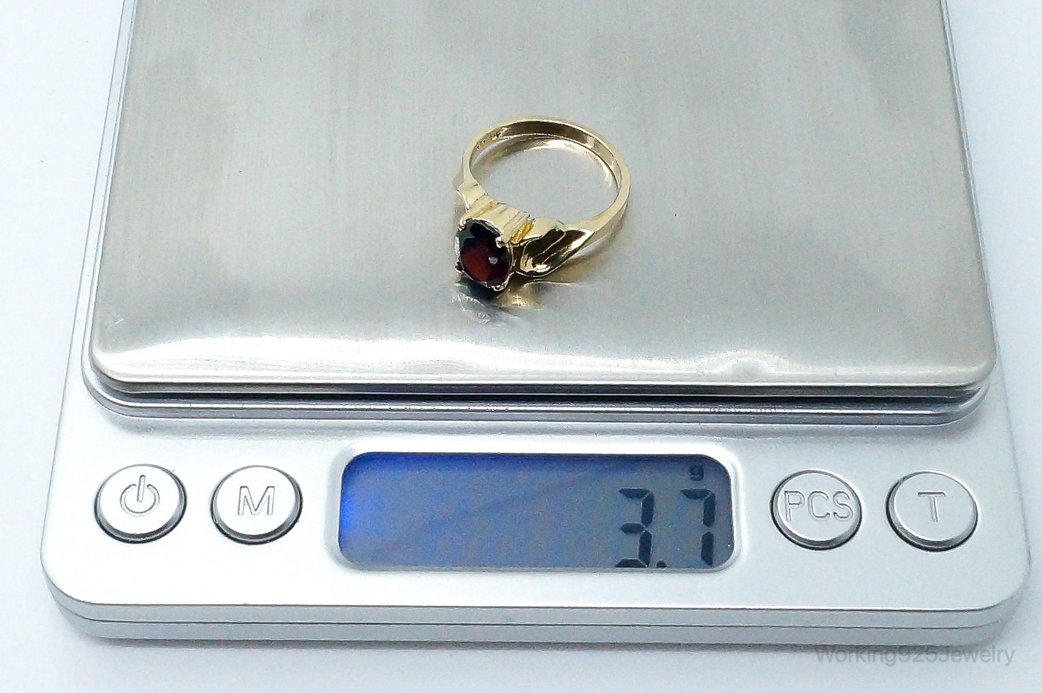 Vintage Garnet Gold Vermeil Sterling Silver Ring - Size 7