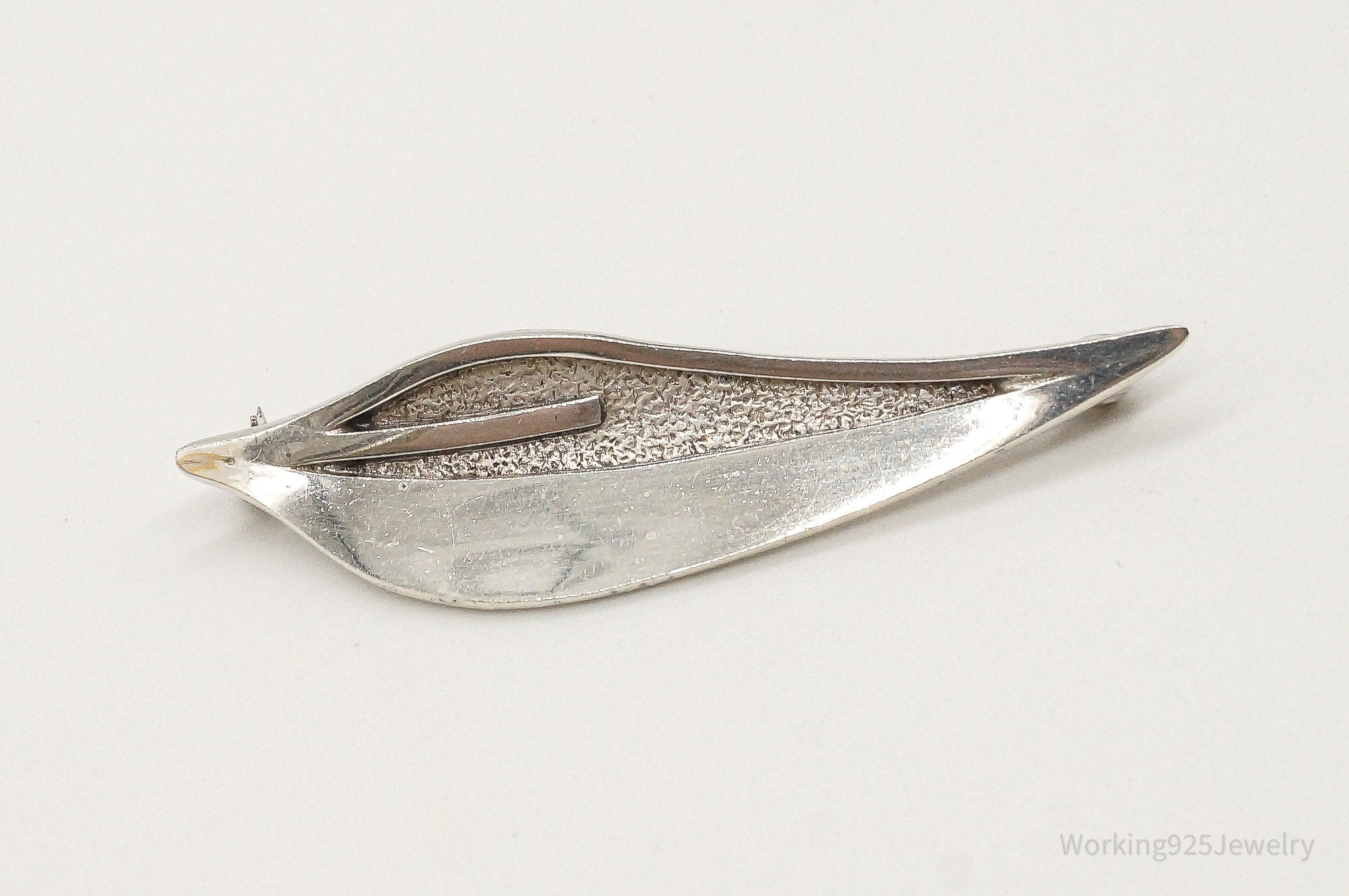 Vintage Denmark Modernist Rudolf Andresen Leaf Sterling Silver Brooch Pin