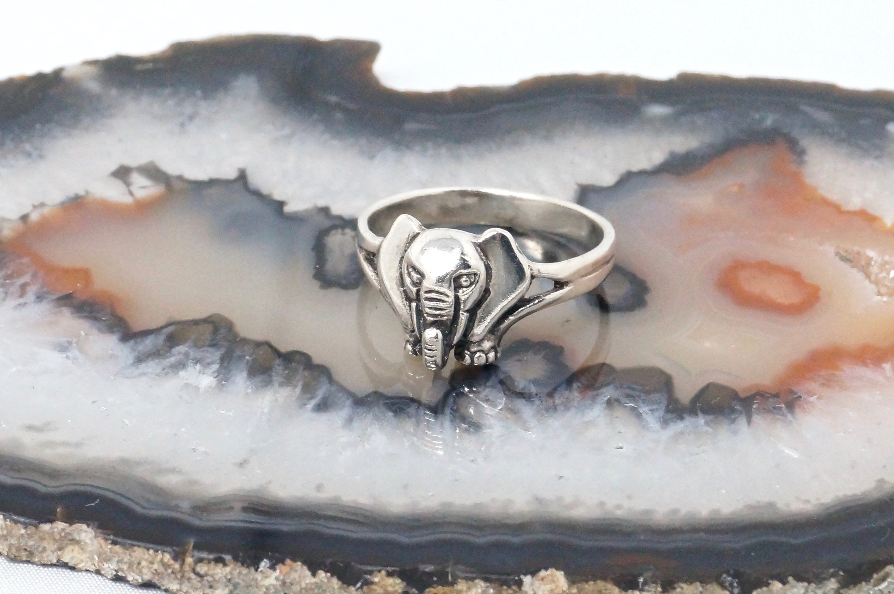 Vintage Elephant Face Sterling Silver Ring - Good Luck - Size 7.5