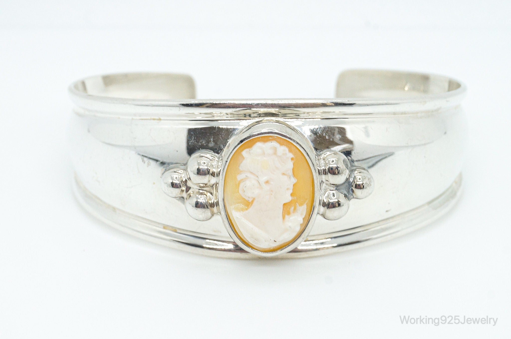 Vintage Joseph Esposito Carved Shell Woman Cameo Sterling Silver Cuff