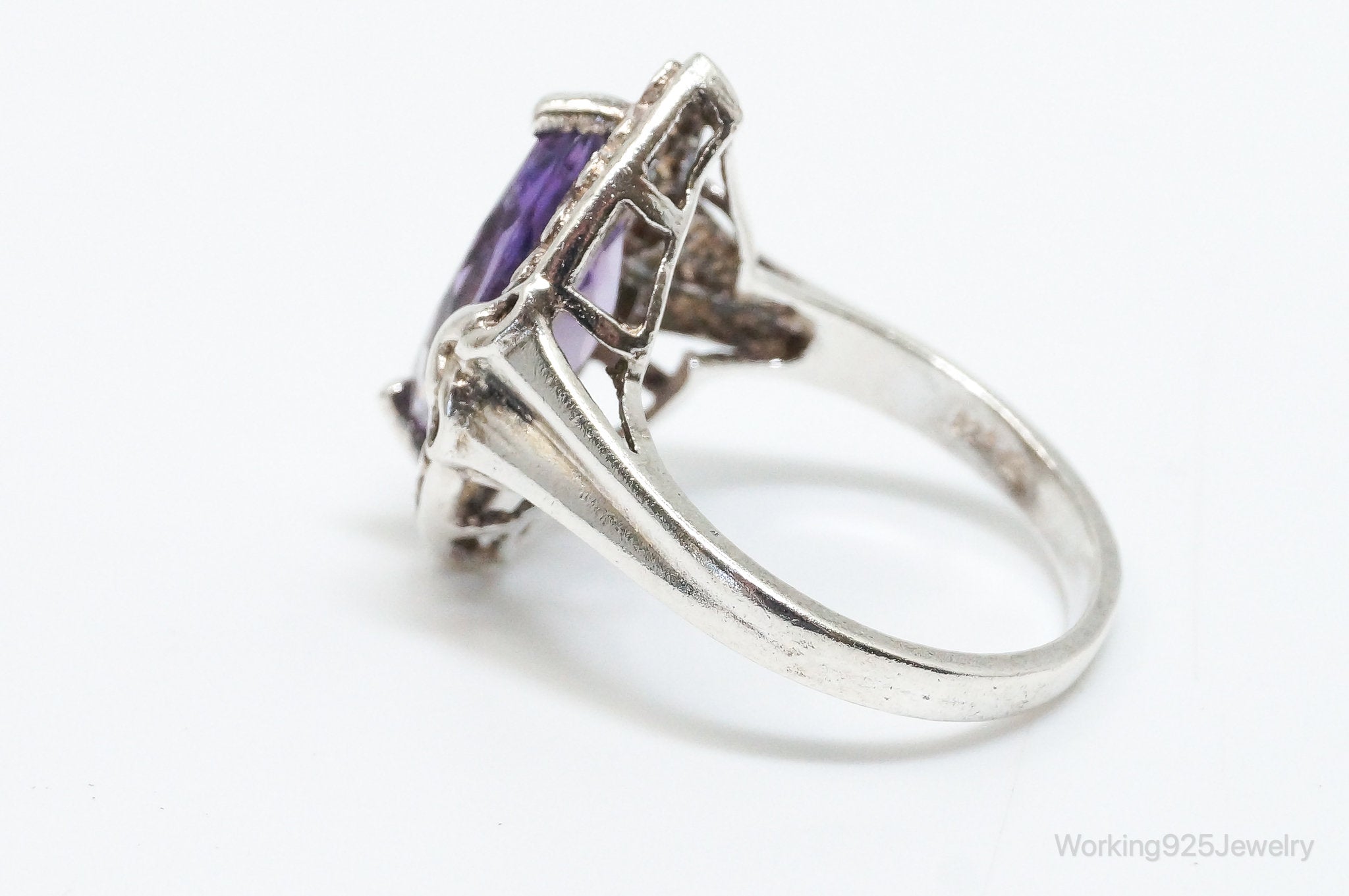 Vintage Art Deco Amethyst Sterling Silver Ring - SZ 9.25