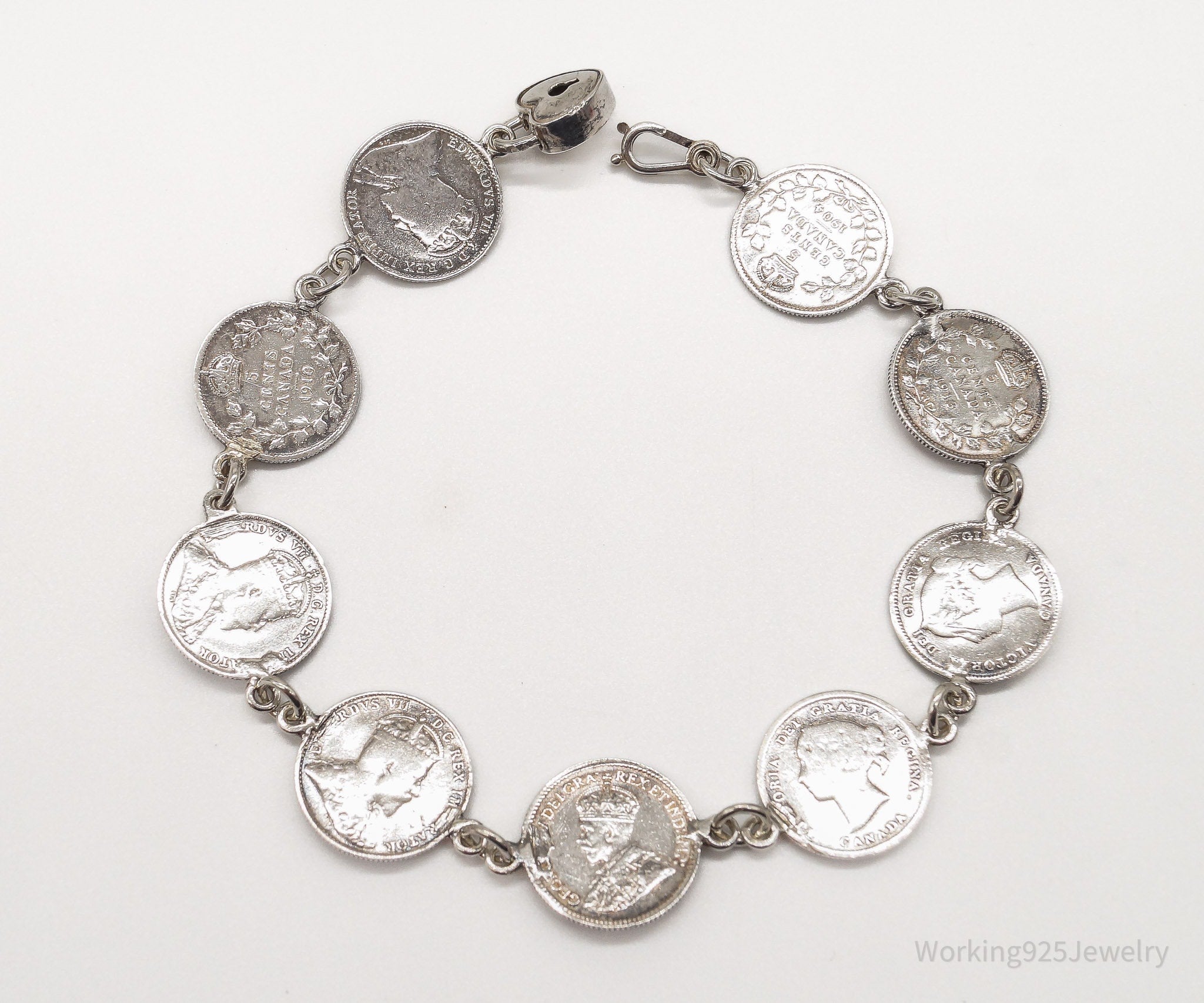 Antique Canadian Coins Sterling Silver Bracelet