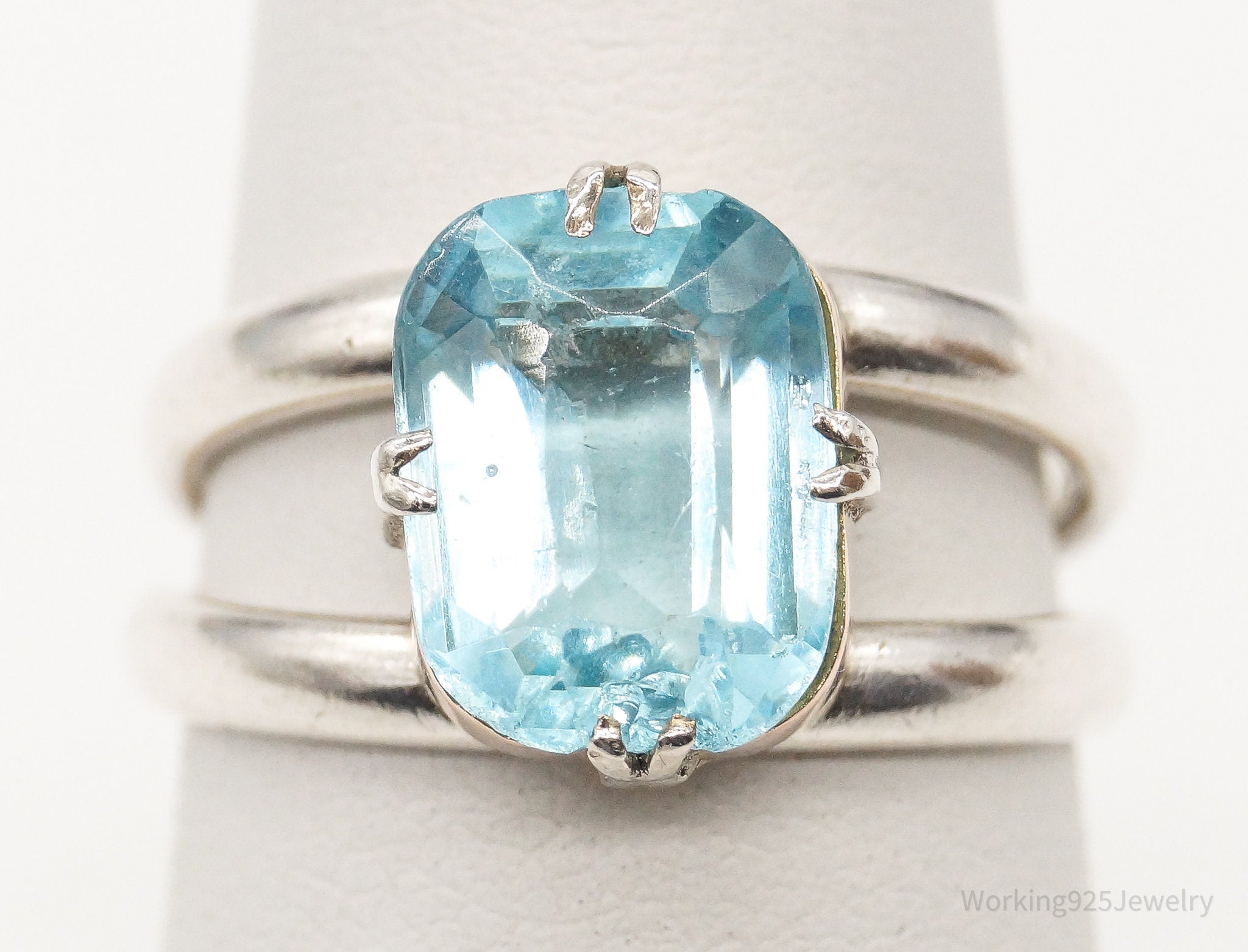 Vintage Blue Topaz Silver Ring - Size 6