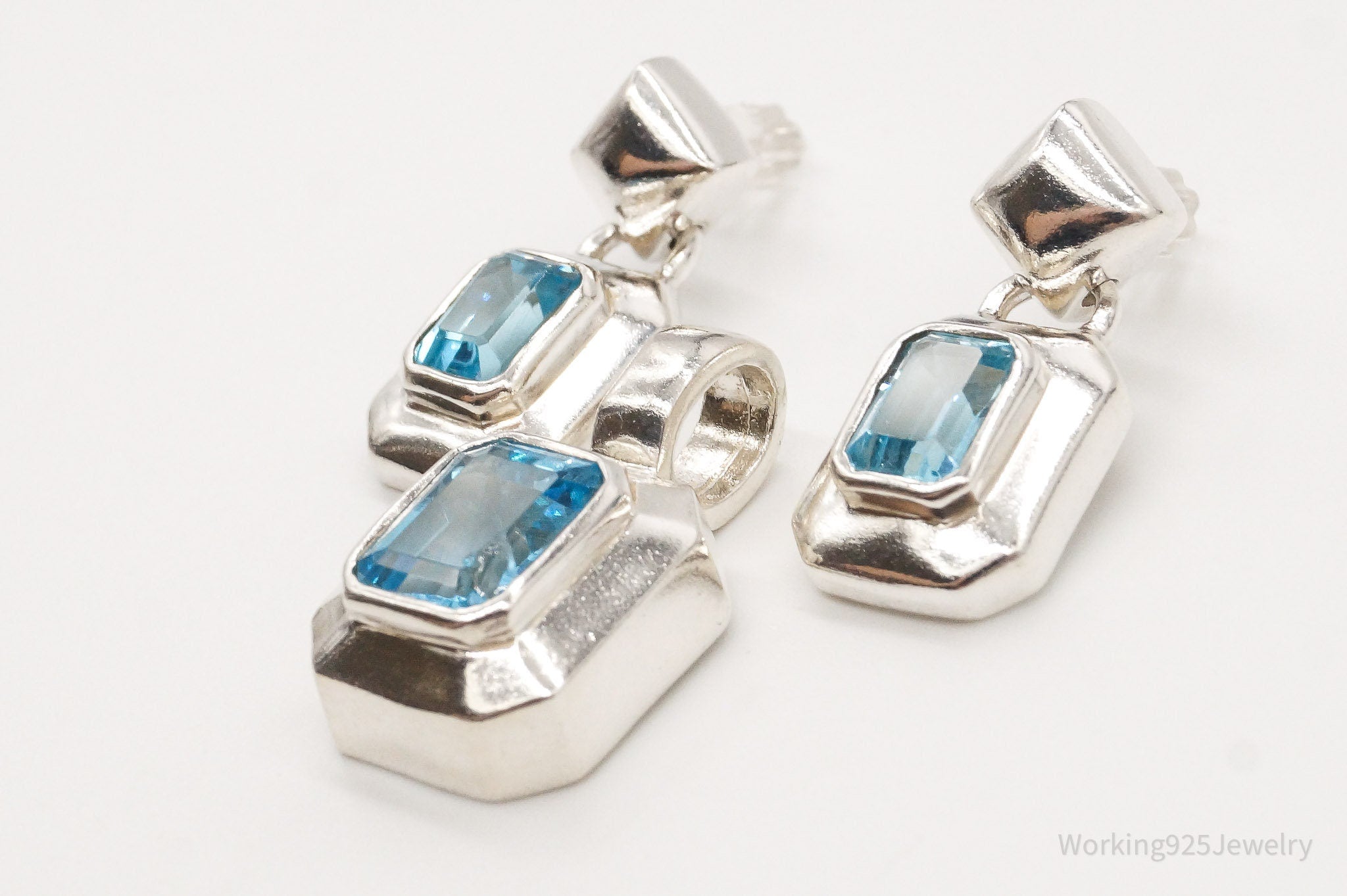 Vintage Blue Topaz Sterling Silver Pendant Earring Set