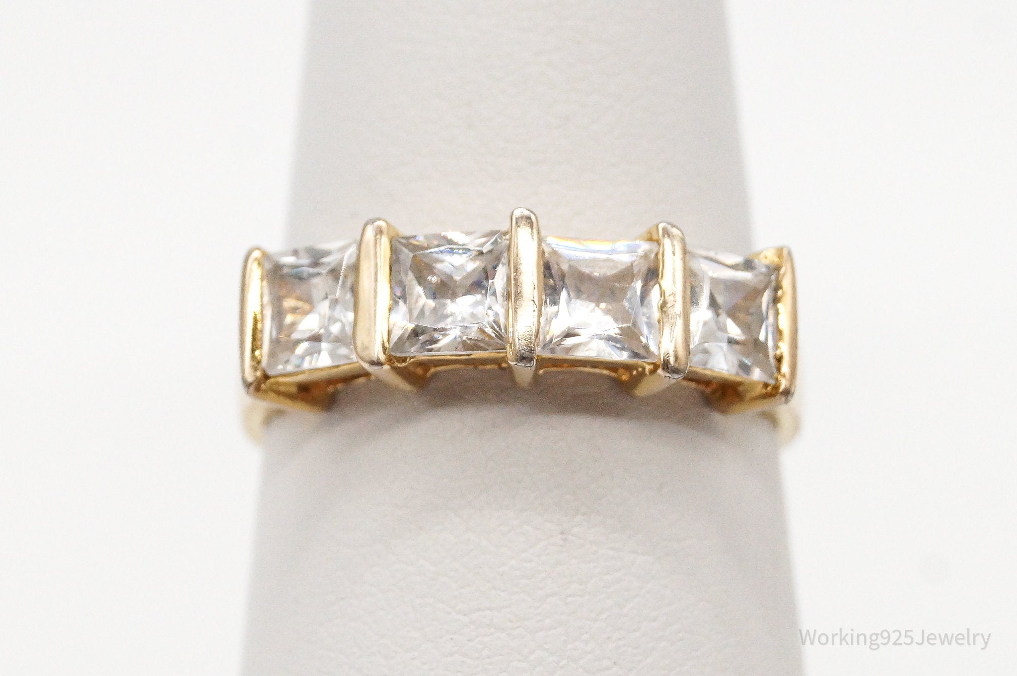 Vintage Cubic Zirconia Gold Vermeil Sterling Silver Ring - Size 6.75