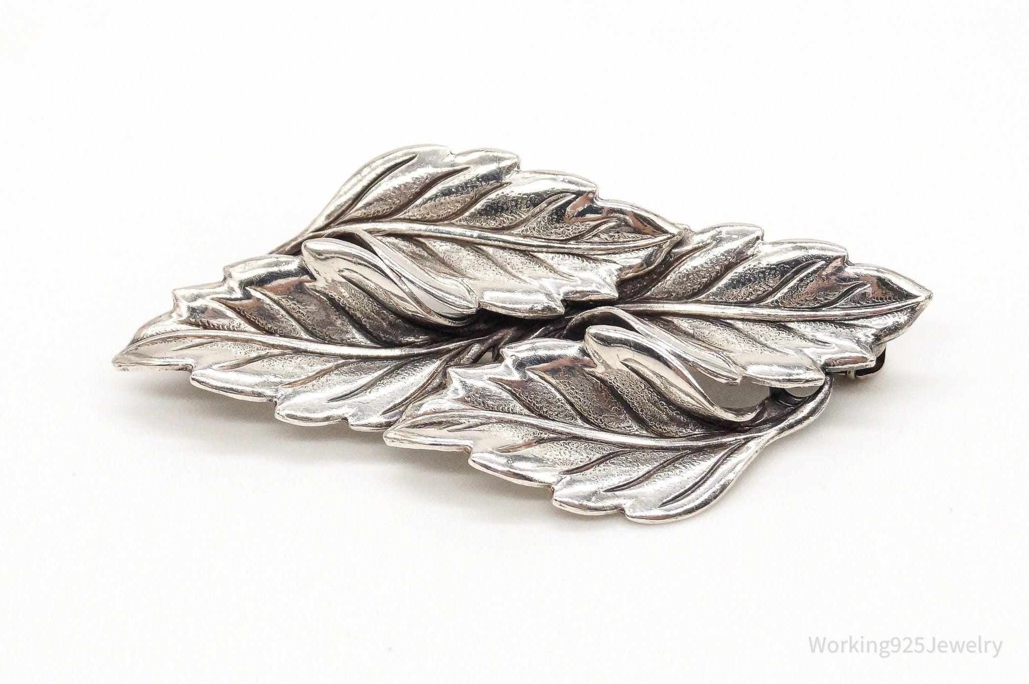 Vintage Designer Beau Leaves Sterling Silver Brooch Pin