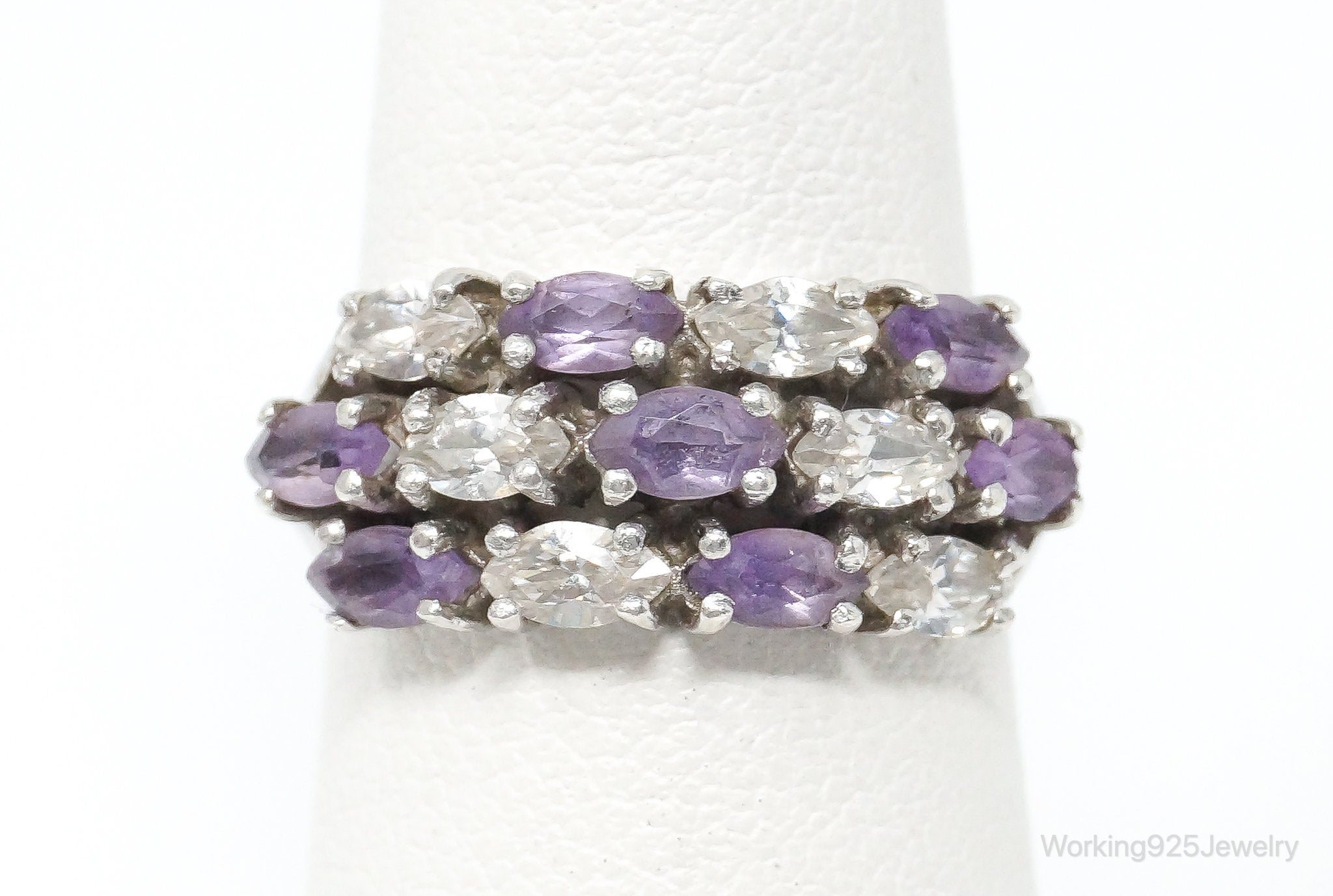 Vintage Amethyst Cubic Zirconia Sterling Silver Ring - SZ 5.75