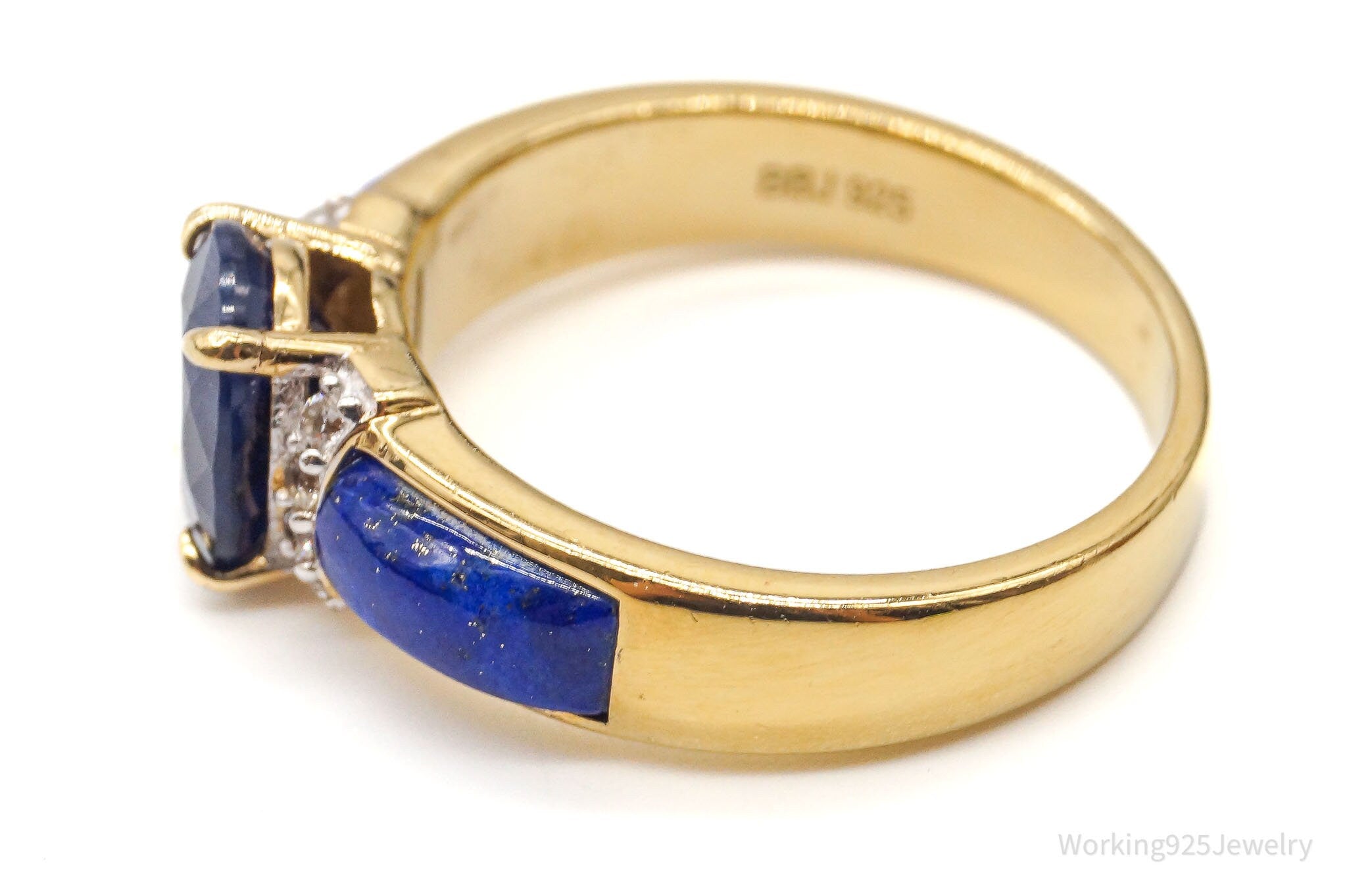 BBJ Sapphire Lapis Lazuli CZ 18K Yellow Gold Over Sterling Silver Ring - Sz 8.75