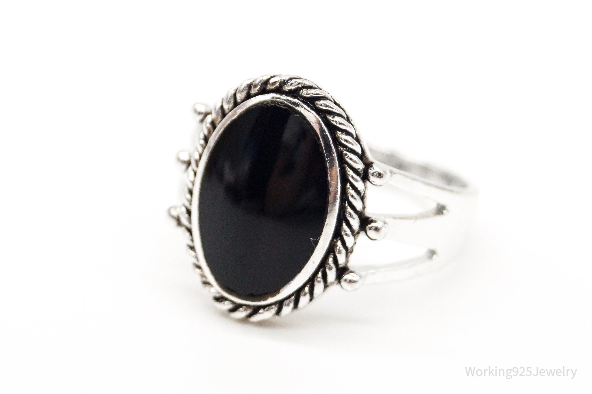 Vintage Black Onyx Sterling Silver Ring Size 5.75