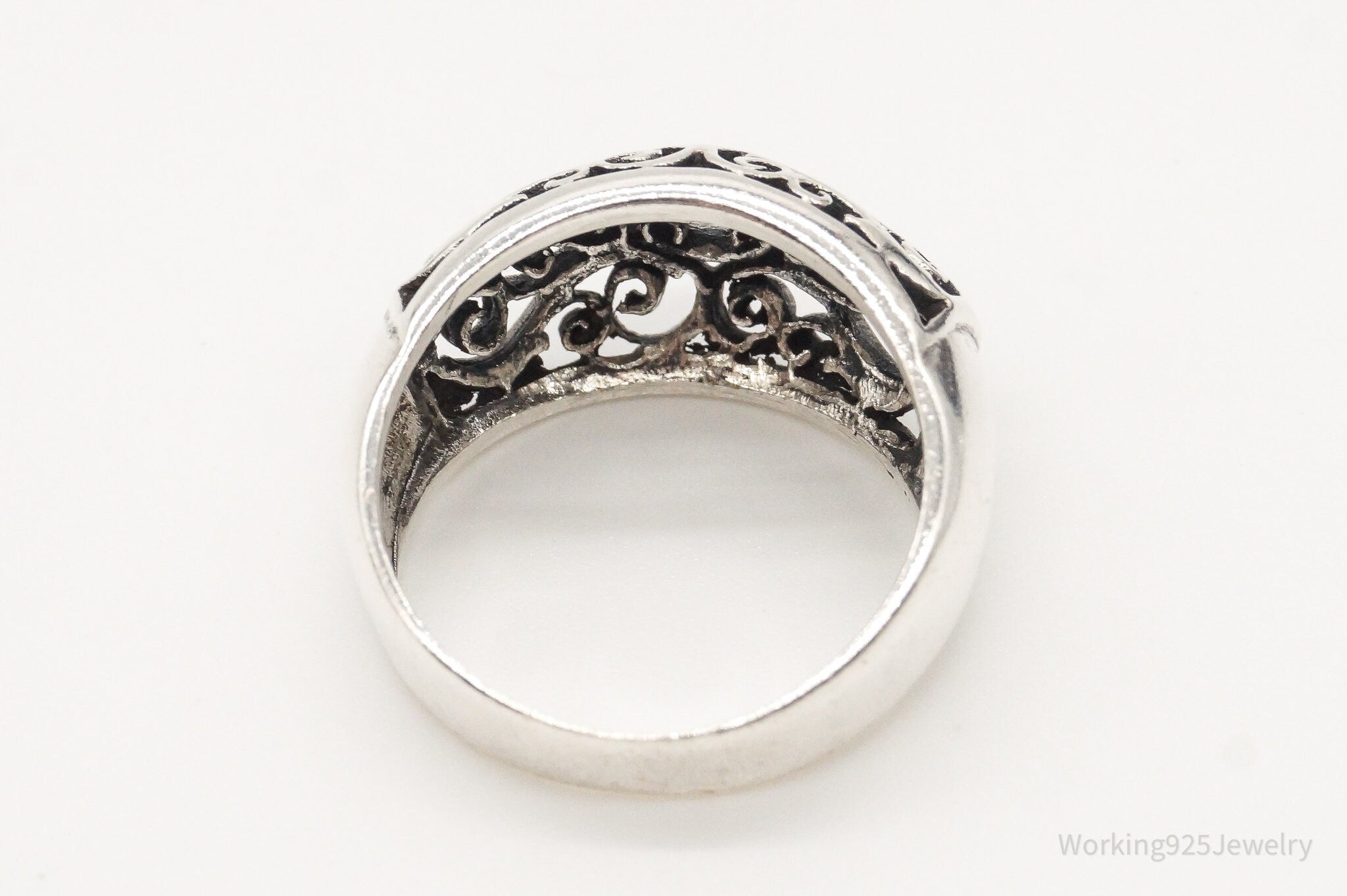 Vintage Filigree Dome Sterling Silver Band Ring - Size 6.5