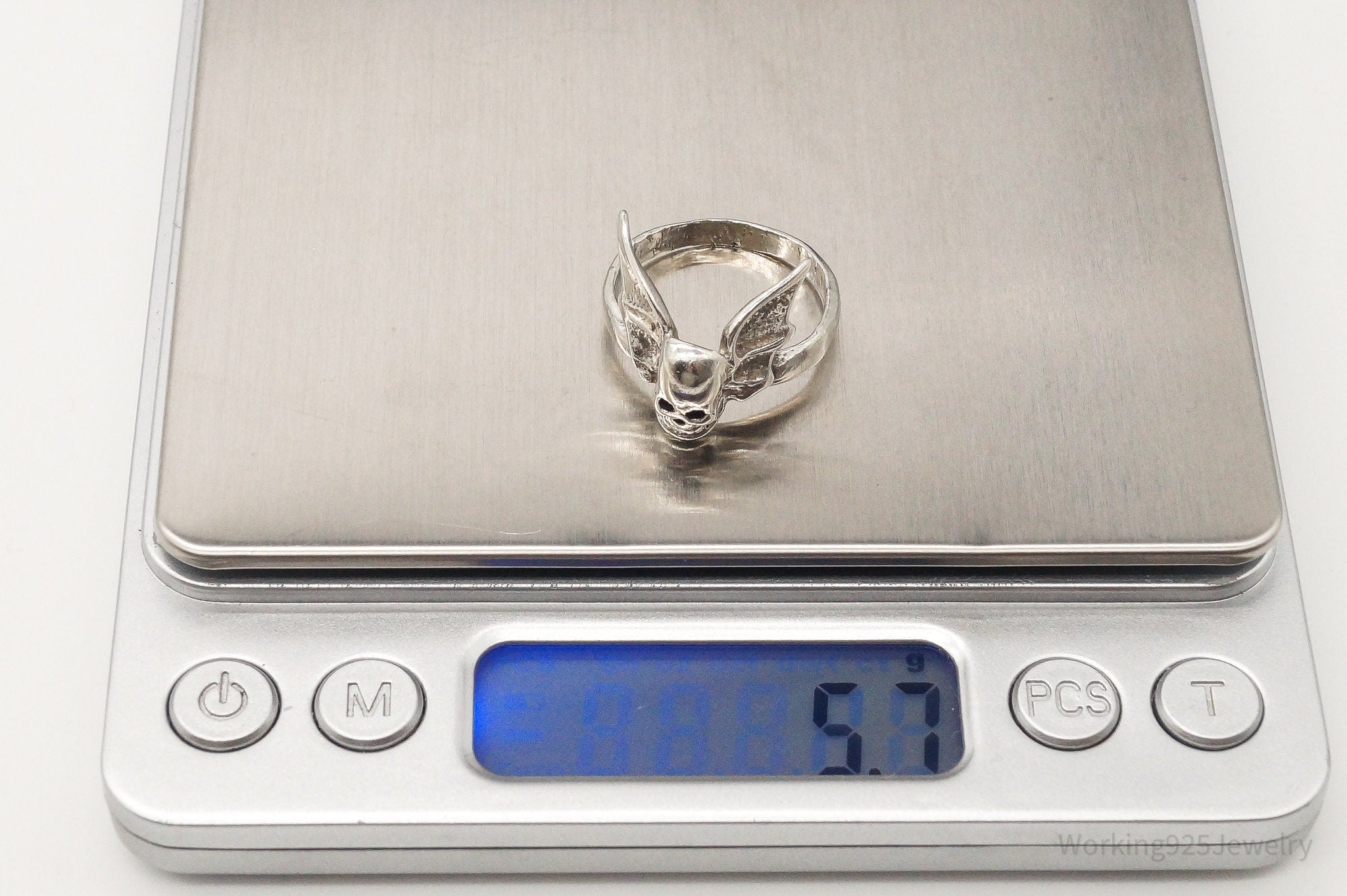 Vintage Flying Skull Sterling Silver Ring - Size 9