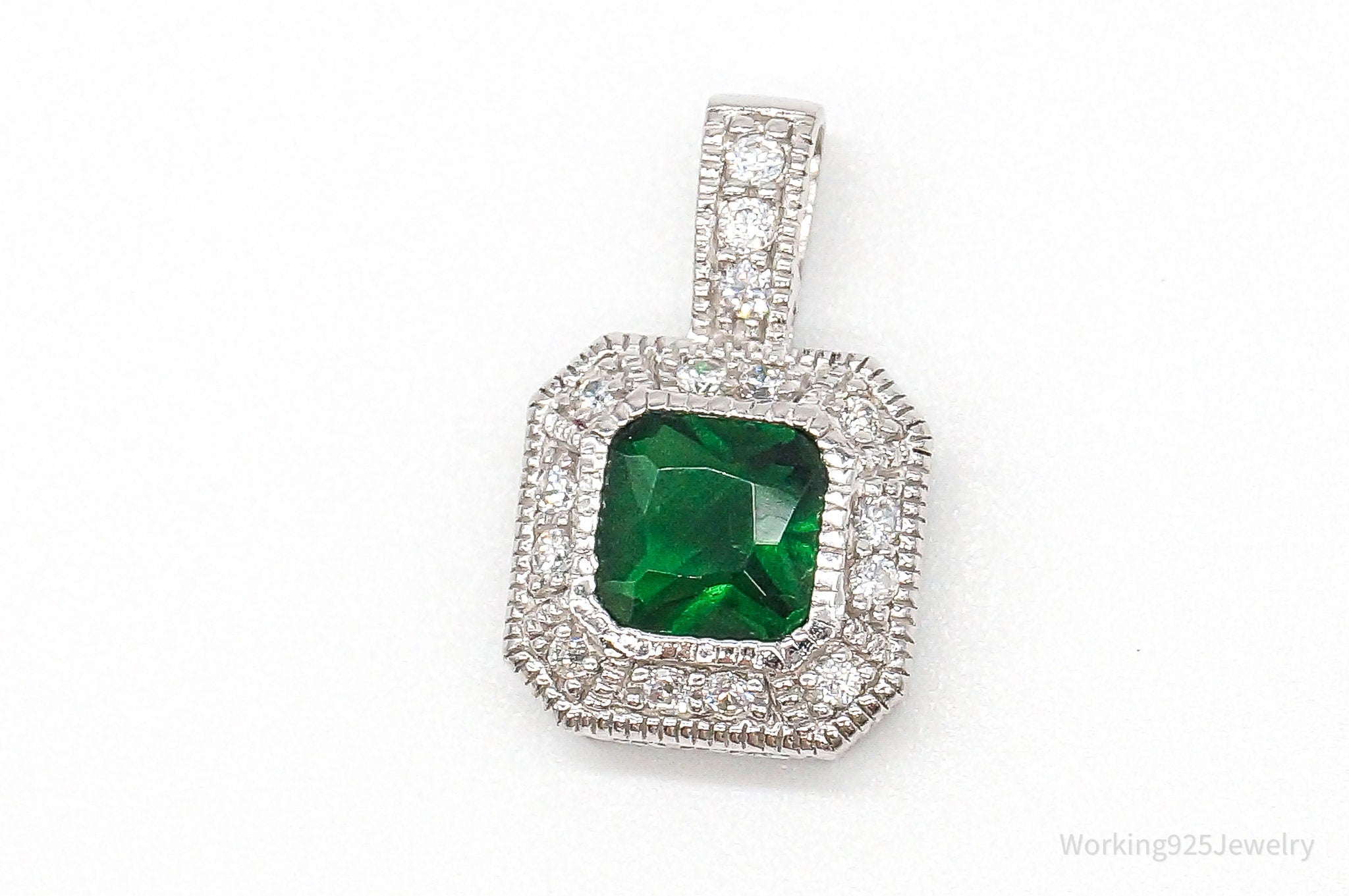 Designer CWE Lab Emerald Cubic Zirconia Sterling Silver Pendant